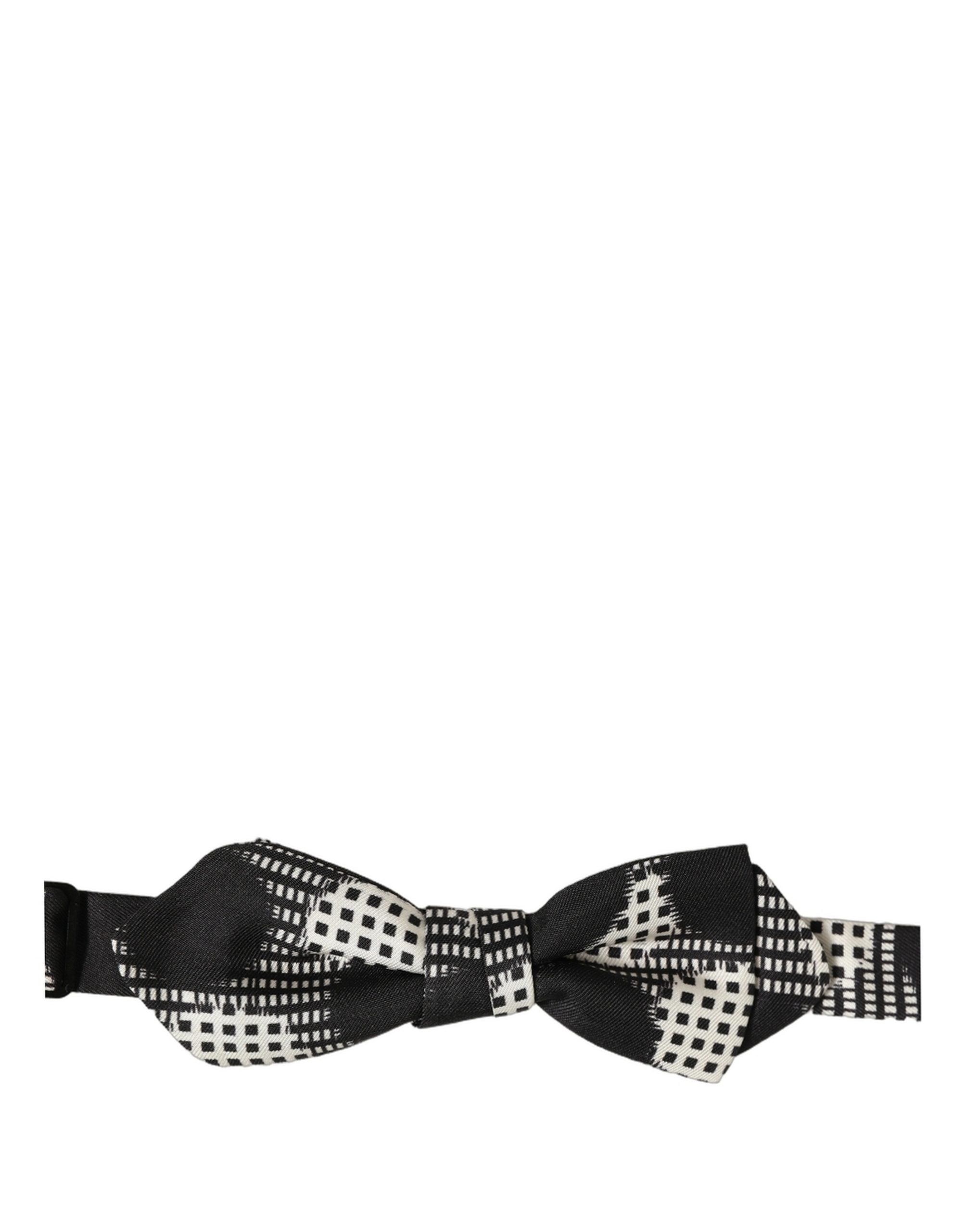 Dolce & Gabbana Black White Checkered Adjustable Neck Papillon Bow Tie