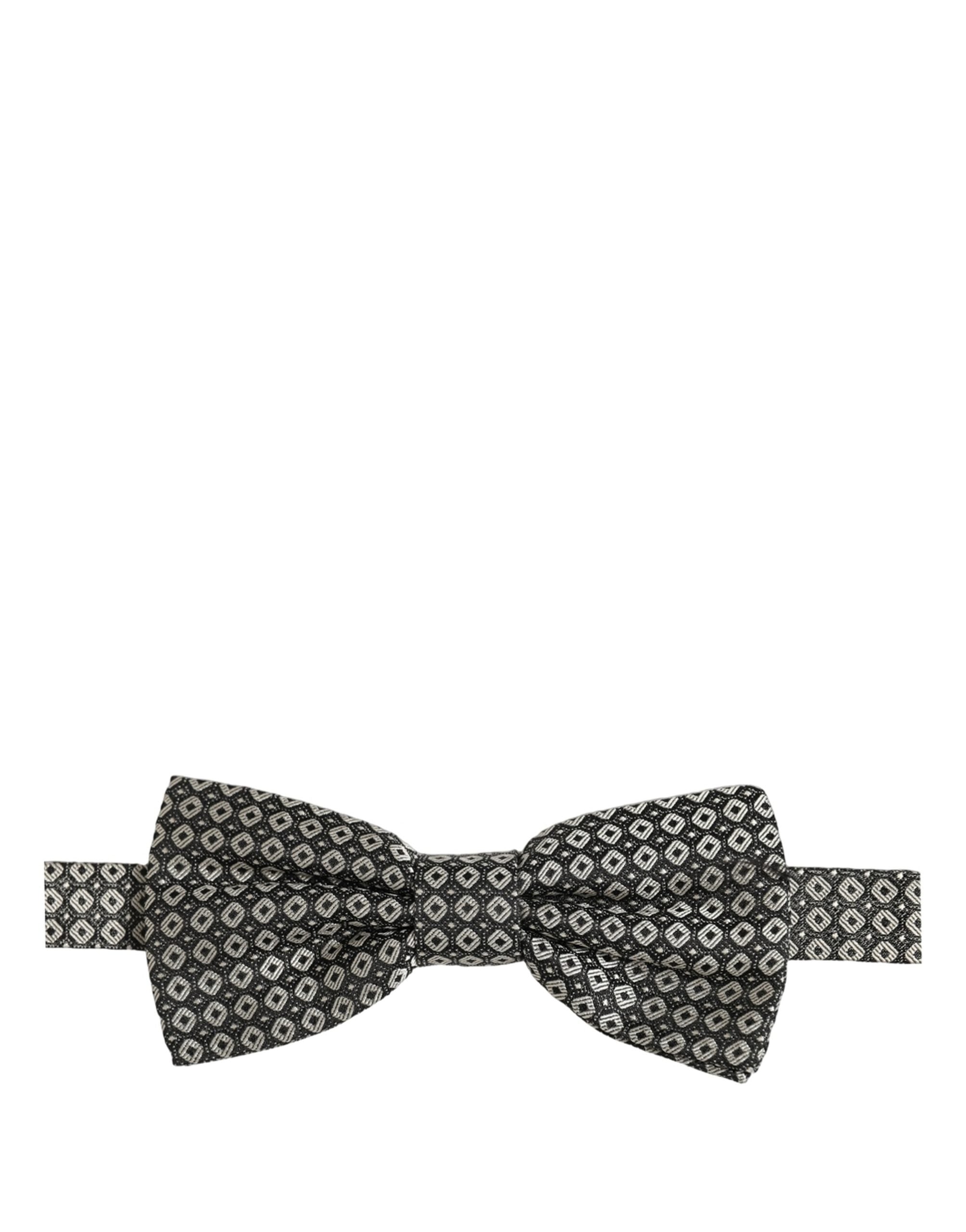 Dolce & Gabbana Men Gray Silk Patterned Adjustable Neck Papillon Bow Tie