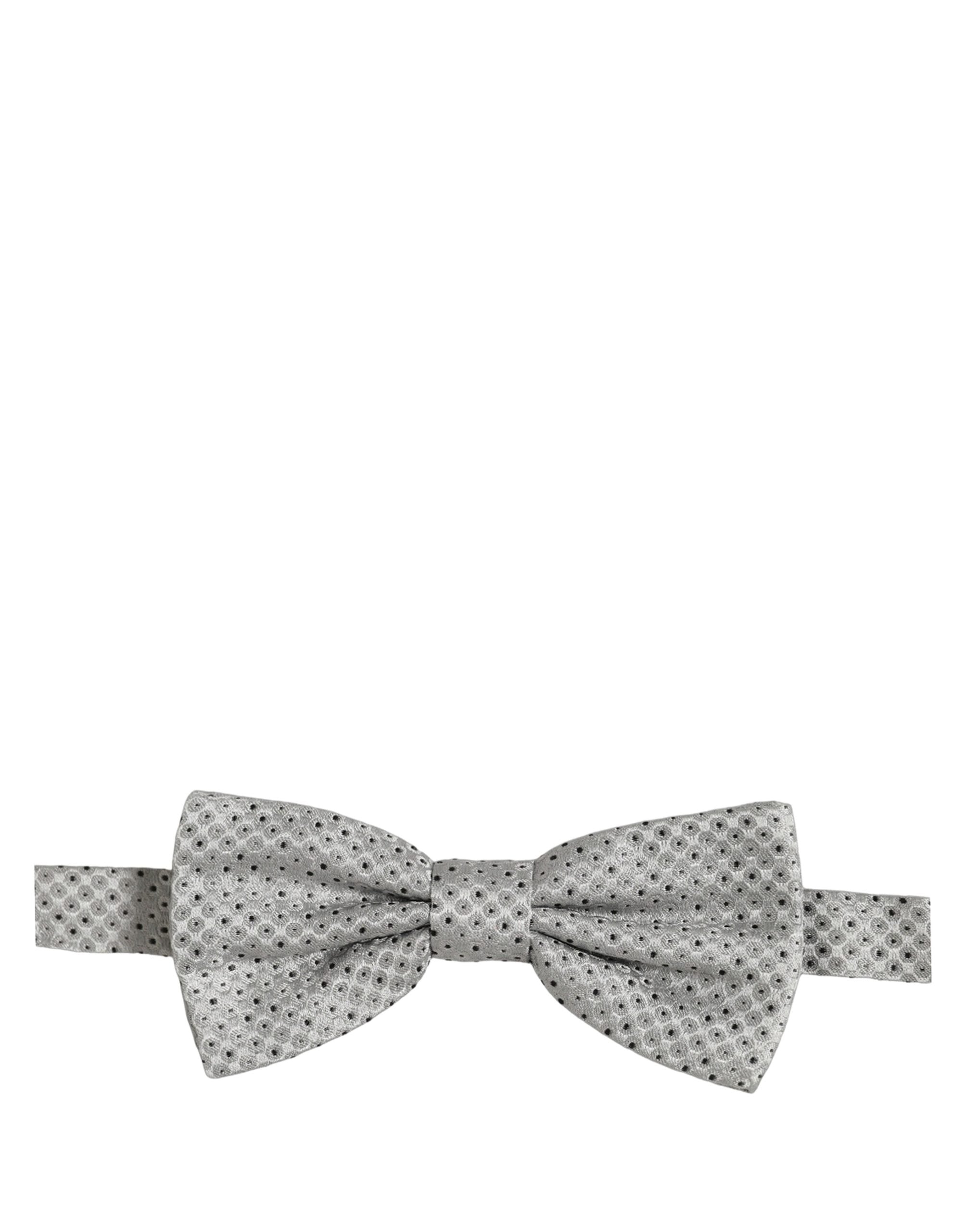 Dolce & Gabbana Men Black Gray Polka Dot Adjustable Neck Papillon Bow Tie