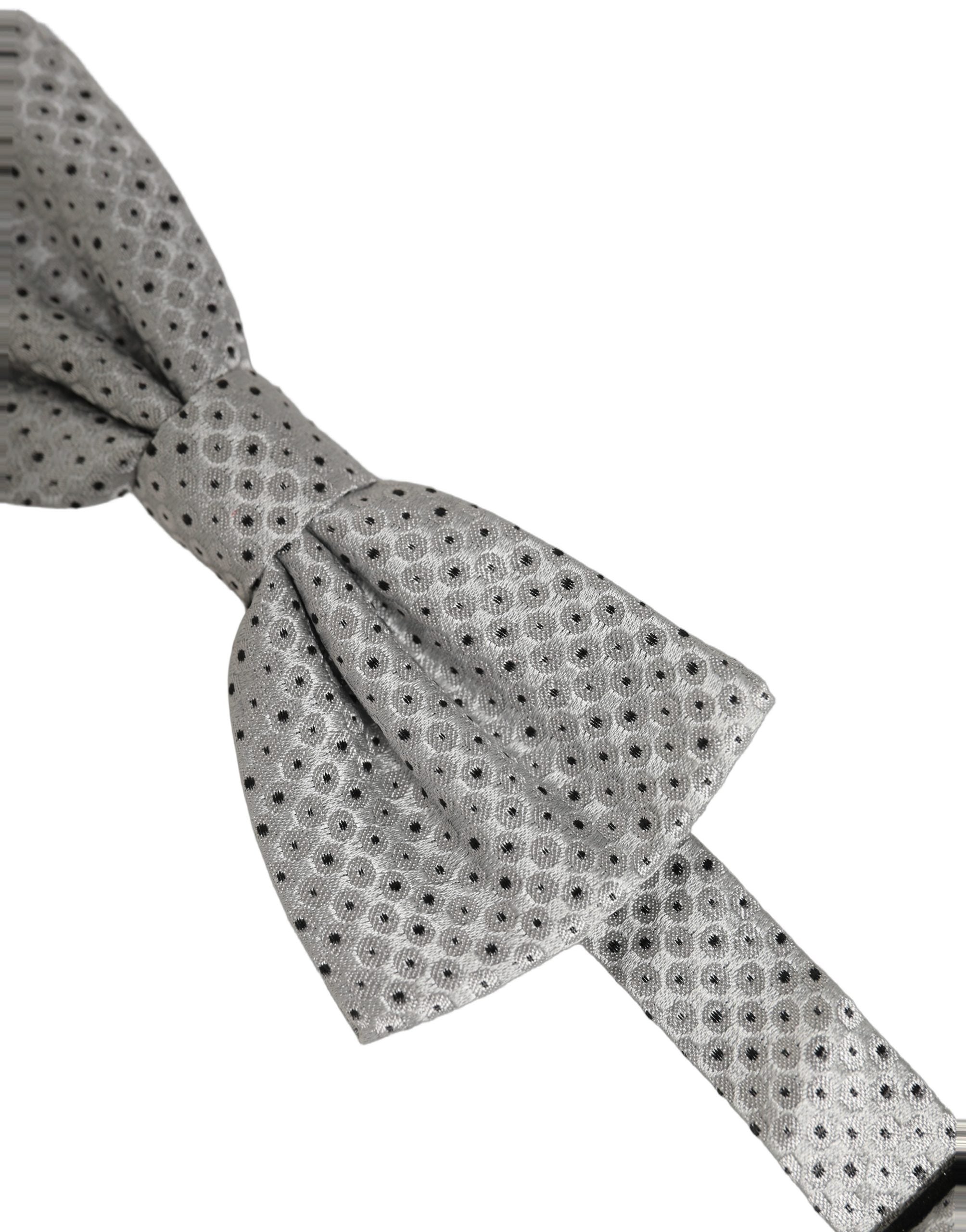 Dolce & Gabbana Men Black Gray Polka Dot Adjustable Neck Papillon Bow Tie