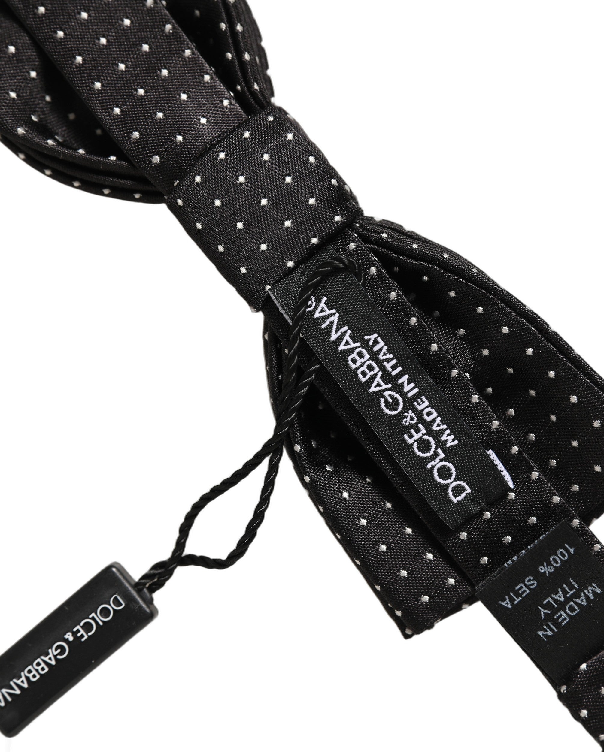 Dolce & Gabbana Black White Polka Dot Adjustable Neck Papillon Bow Tie