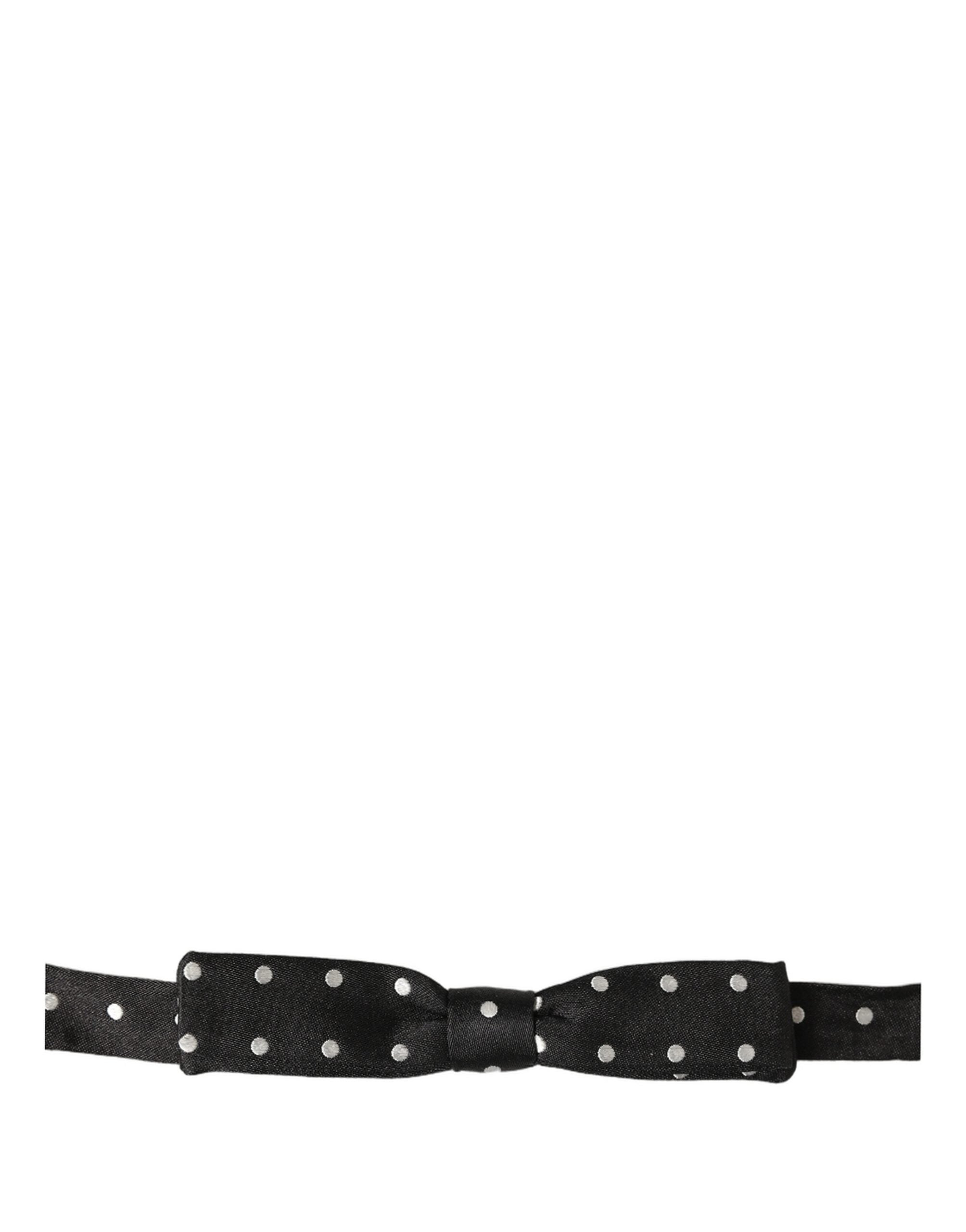 Dolce & Gabbana Black White Polka Dot Adjustable Neck Papillon Bow Tie