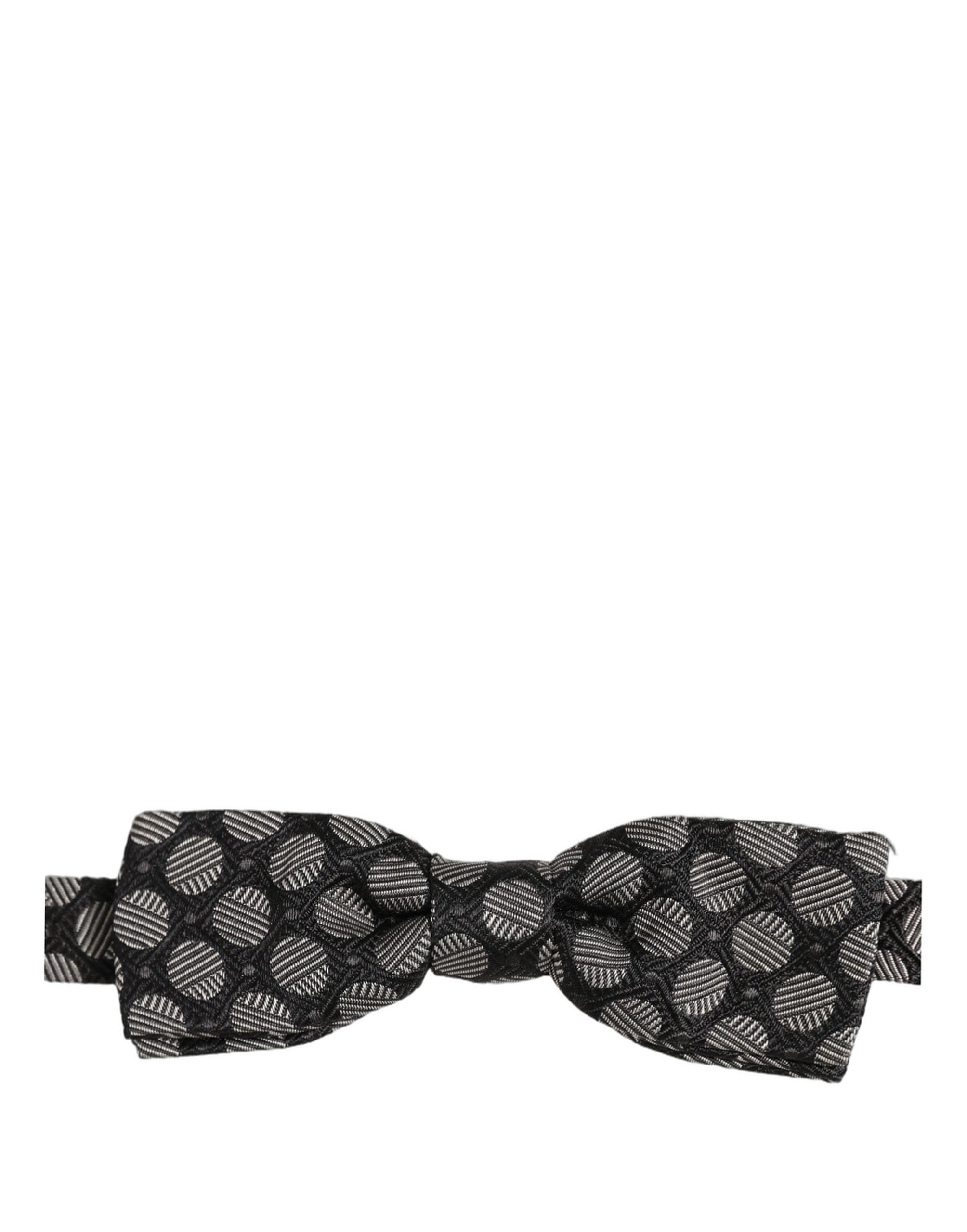 Dolce & Gabbana Black White Geometric Silk Adjustable Neck Papillon Bow Tie
