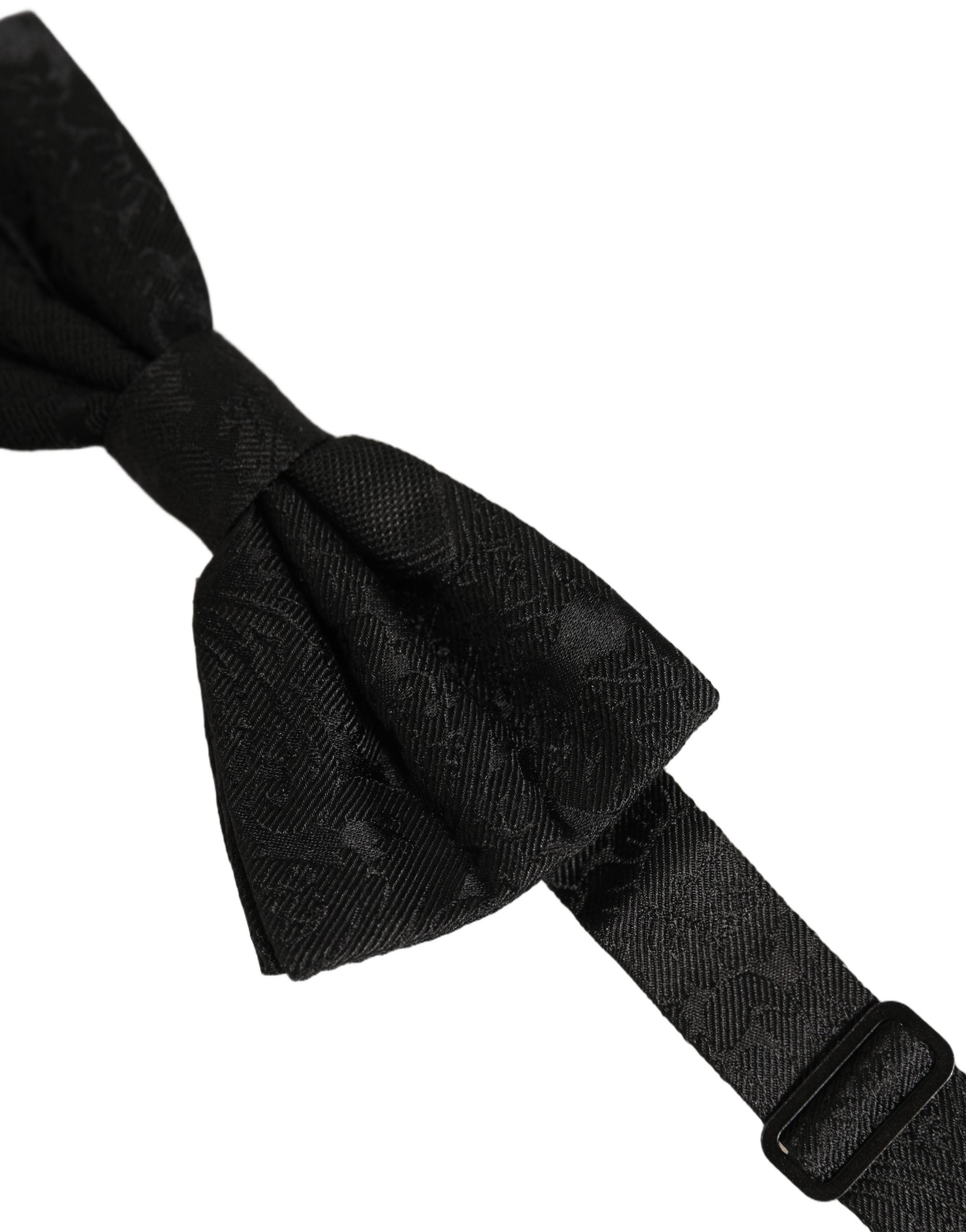 Dolce & Gabbana Men Black Paisley Silk Adjustable Neck Papillon Bow Tie