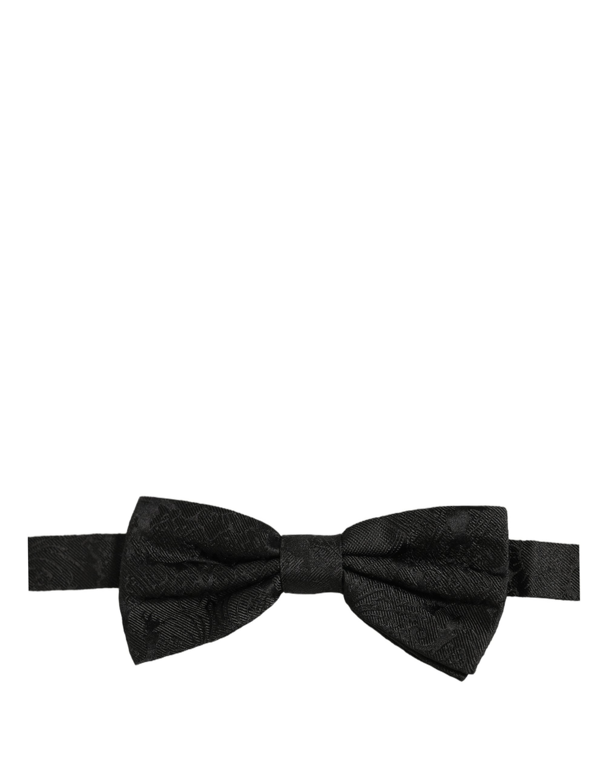 Dolce & Gabbana Men Black Paisley Silk Adjustable Neck Papillon Bow Tie