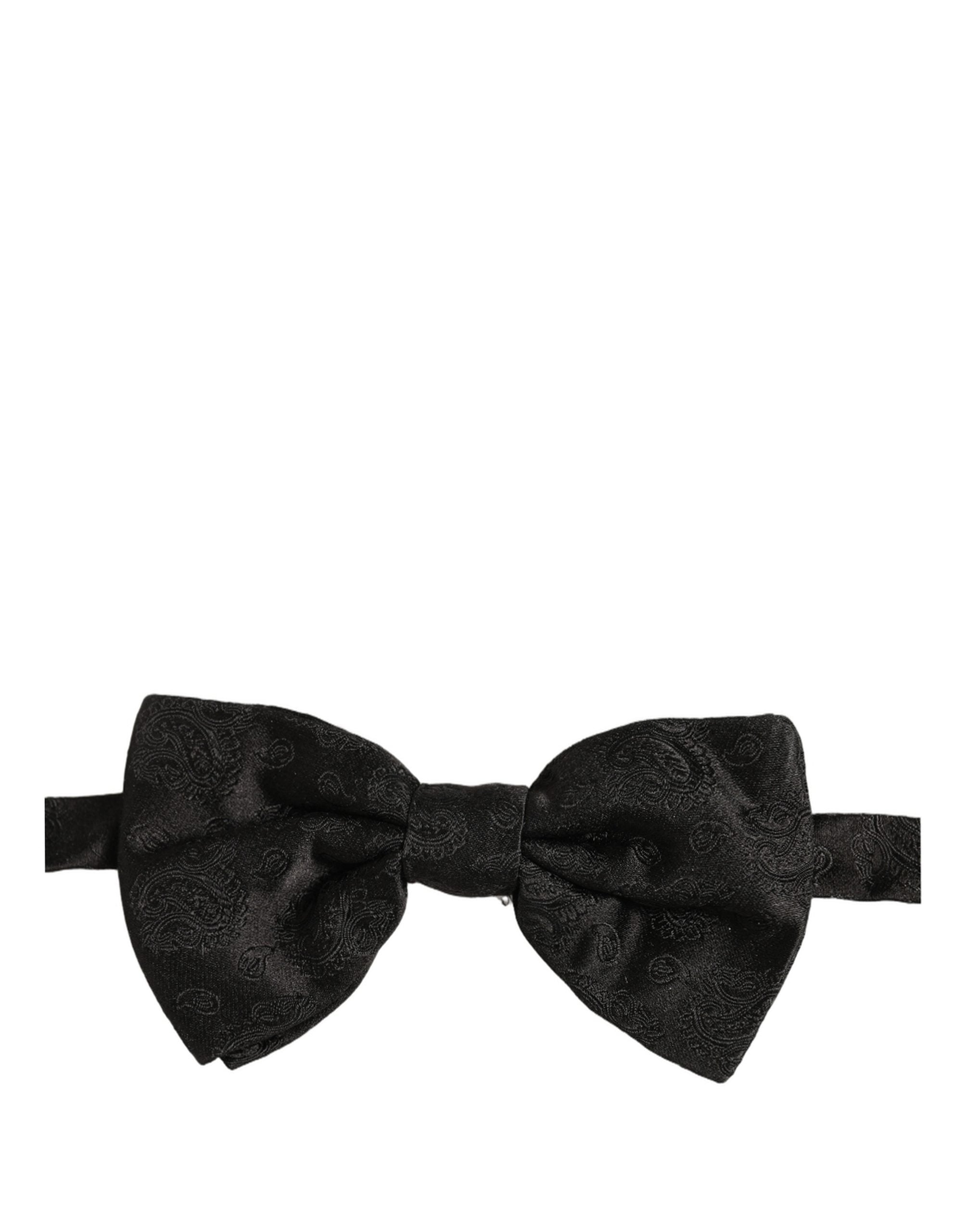 Dolce & Gabbana Men Black Paisley Silk Adjustable Neck Papillon Bow Tie