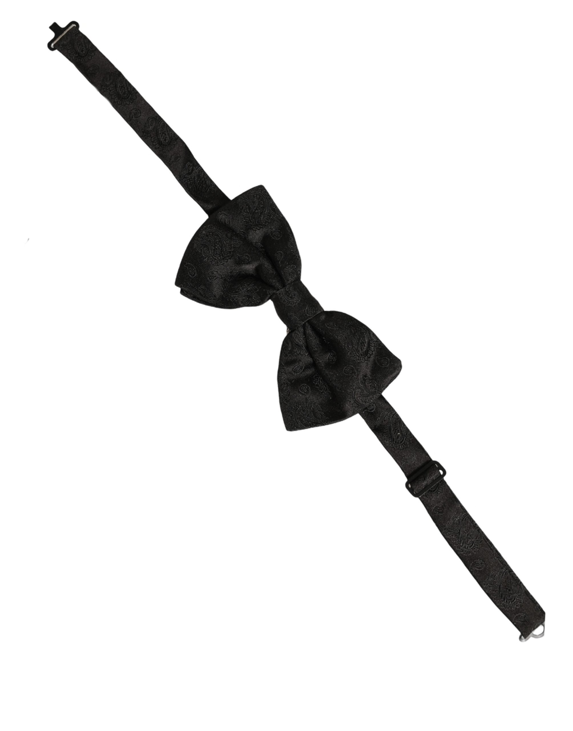 Dolce & Gabbana Men Black Paisley Silk Adjustable Neck Papillon Bow Tie