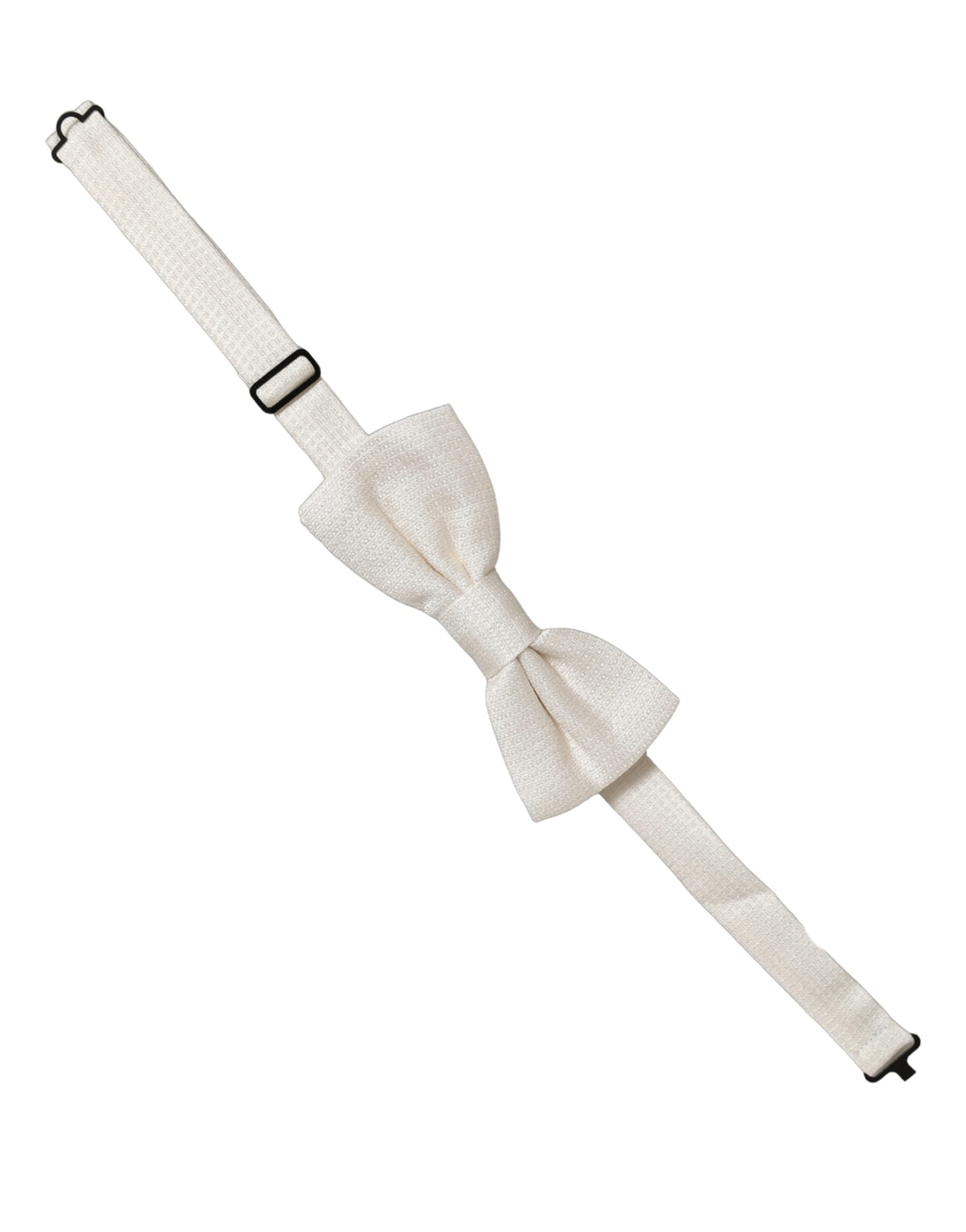 Dolce & Gabbana Men Off White Silk Adjustable Neck Papillon Bow Tie