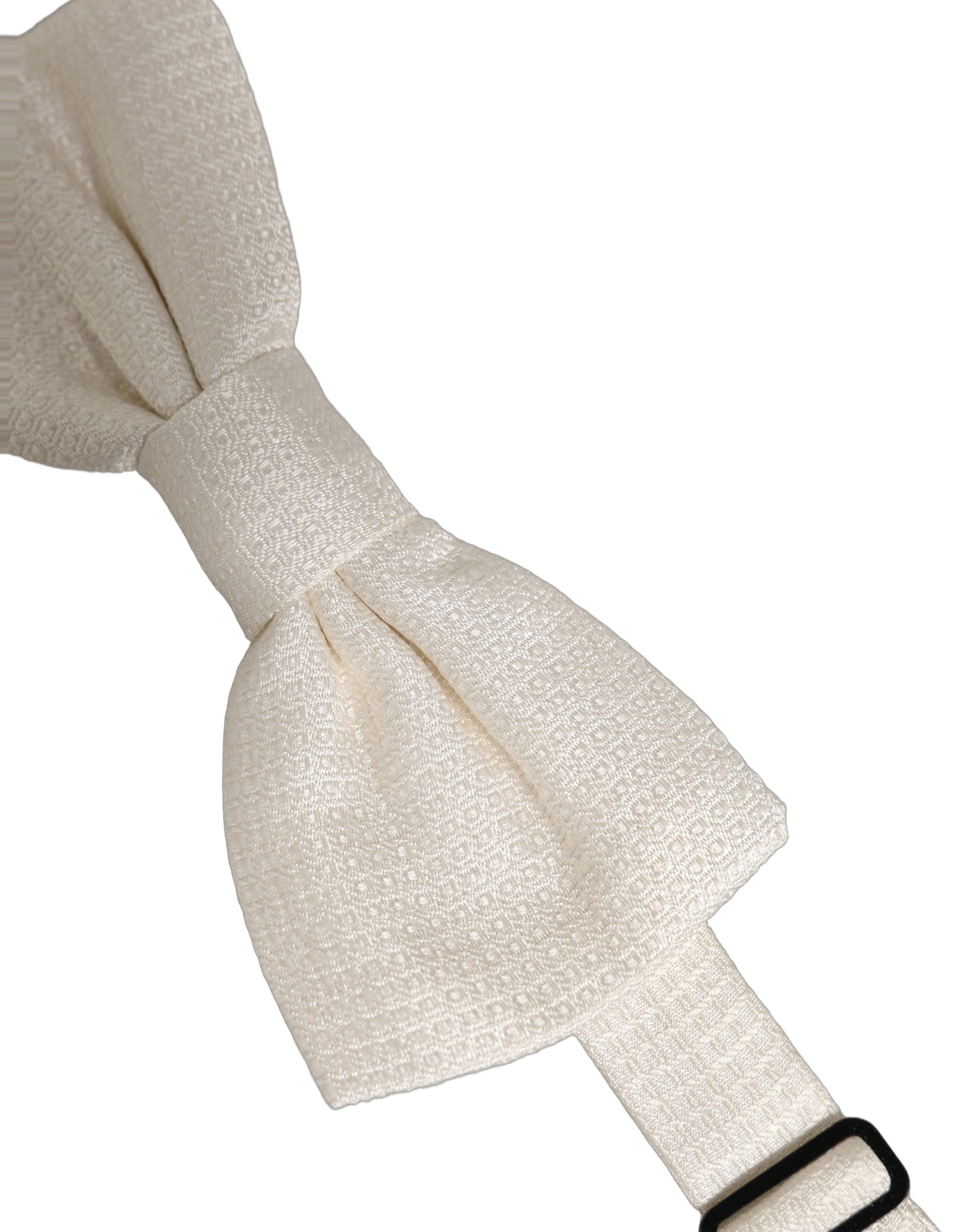 Dolce & Gabbana Men Off White Silk Adjustable Neck Papillon Bow Tie