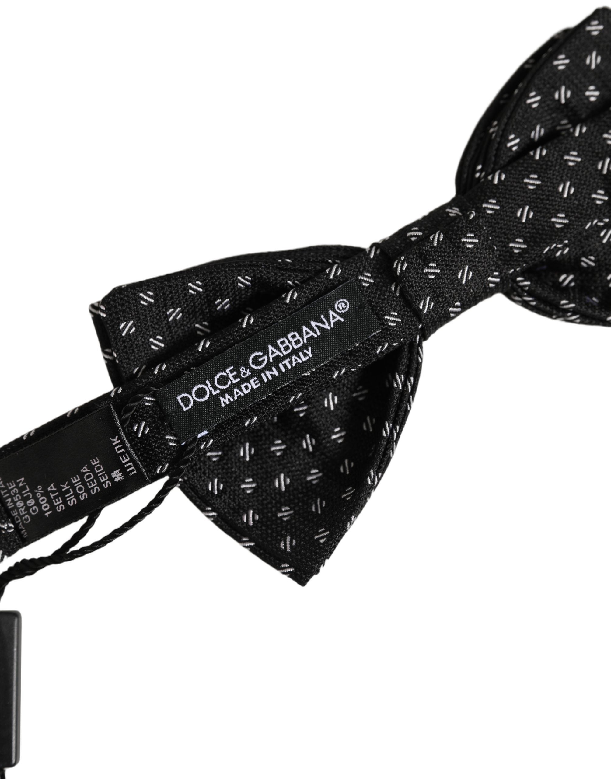 Dolce & Gabbana Men Black Patterned Adjustable Neck Papillon Bow Tie