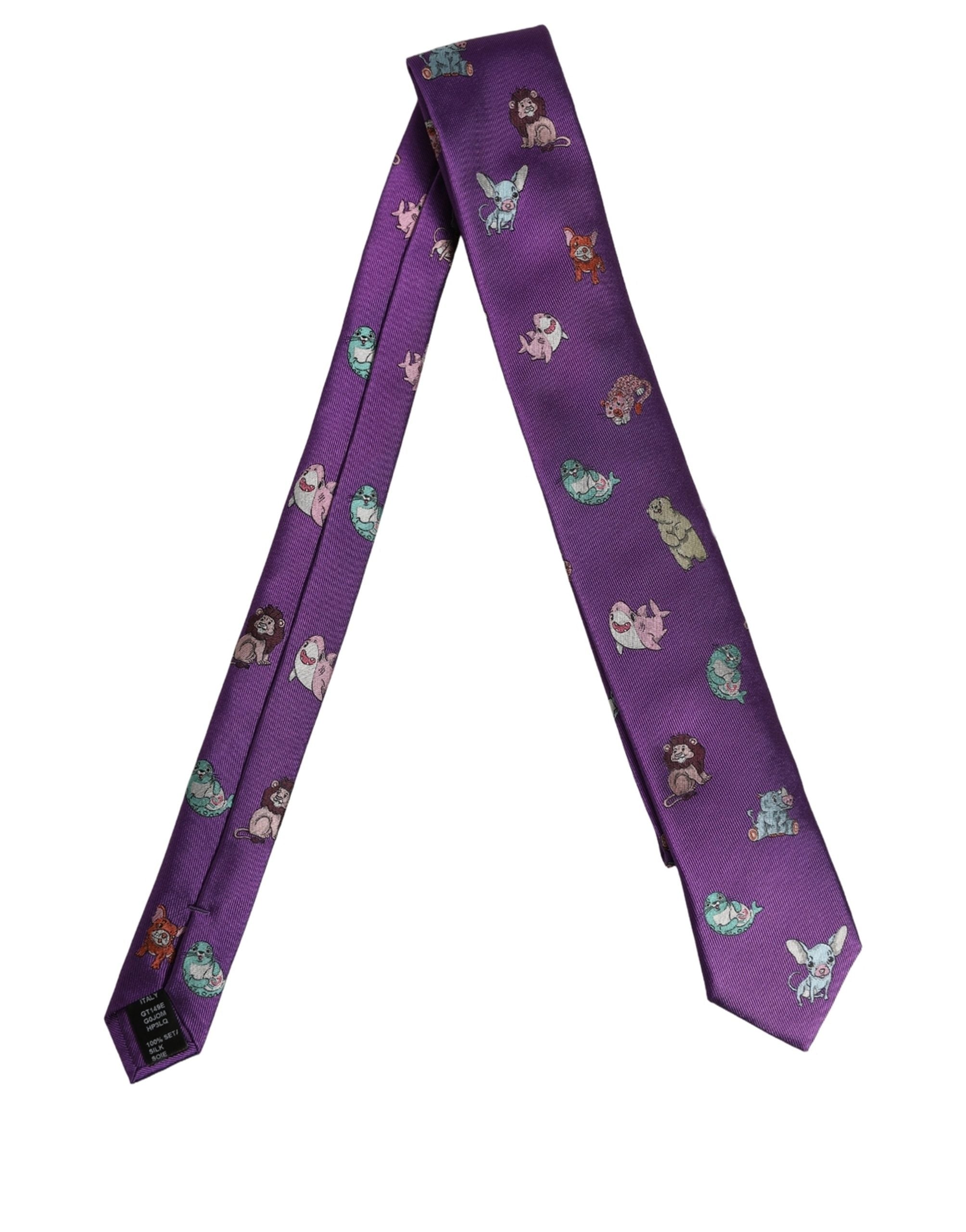 Dolce & Gabbana Men Purple Animal Print Adjustable Tied Necktie Tie