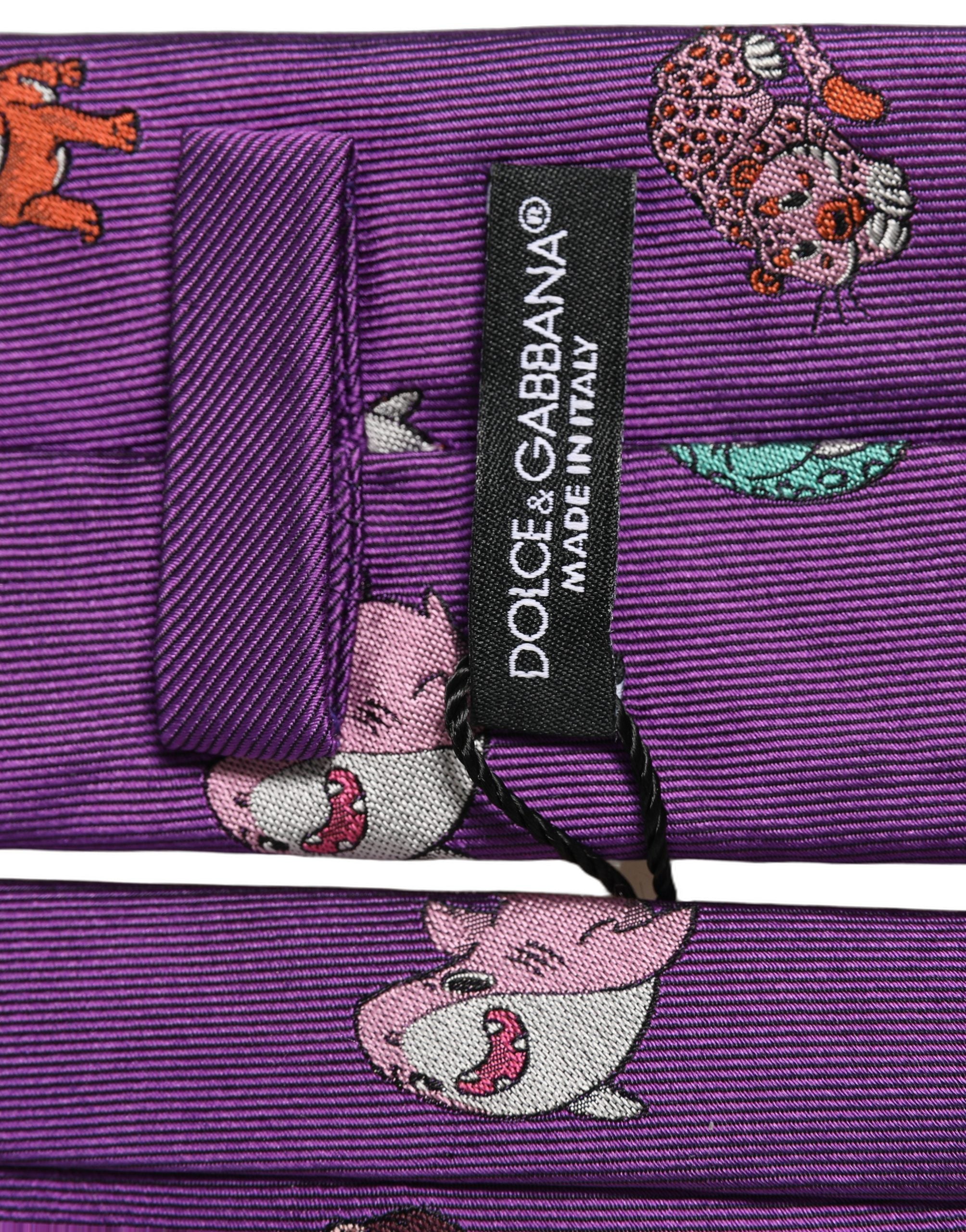 Dolce & Gabbana Men Purple Animal Print Adjustable Tied Necktie Tie