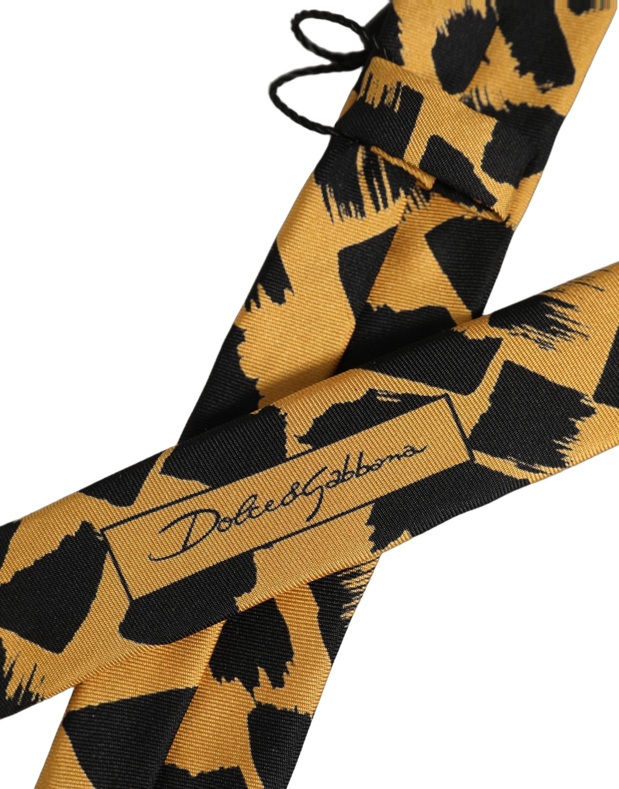Dolce & Gabbana Men Black Yellow Patterned Adjustable Tied Necktie Tie