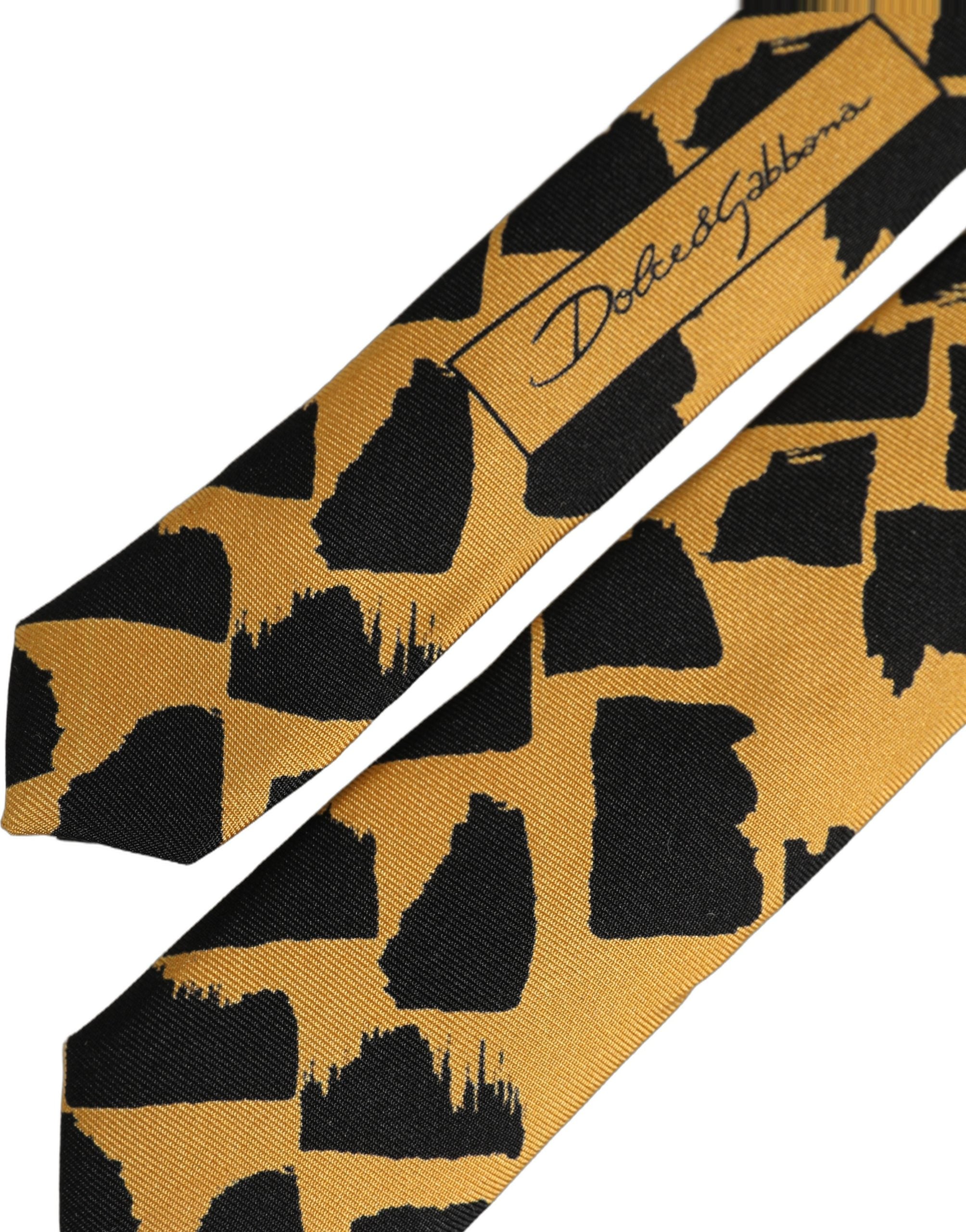 Dolce & Gabbana Men Black Yellow Patterned Adjustable Tied Necktie Tie