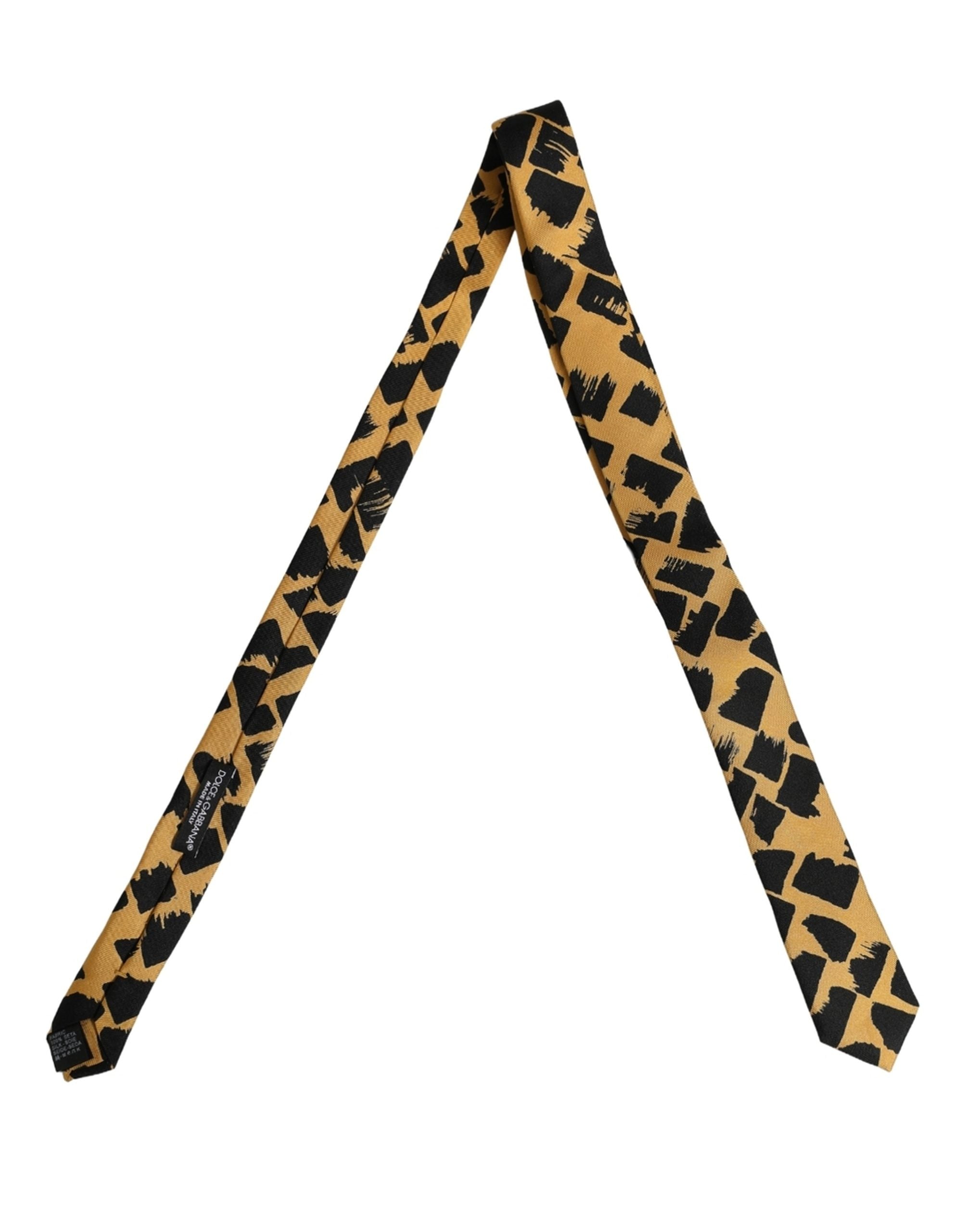 Dolce & Gabbana Men Black Yellow Patterned Adjustable Tied Necktie Tie