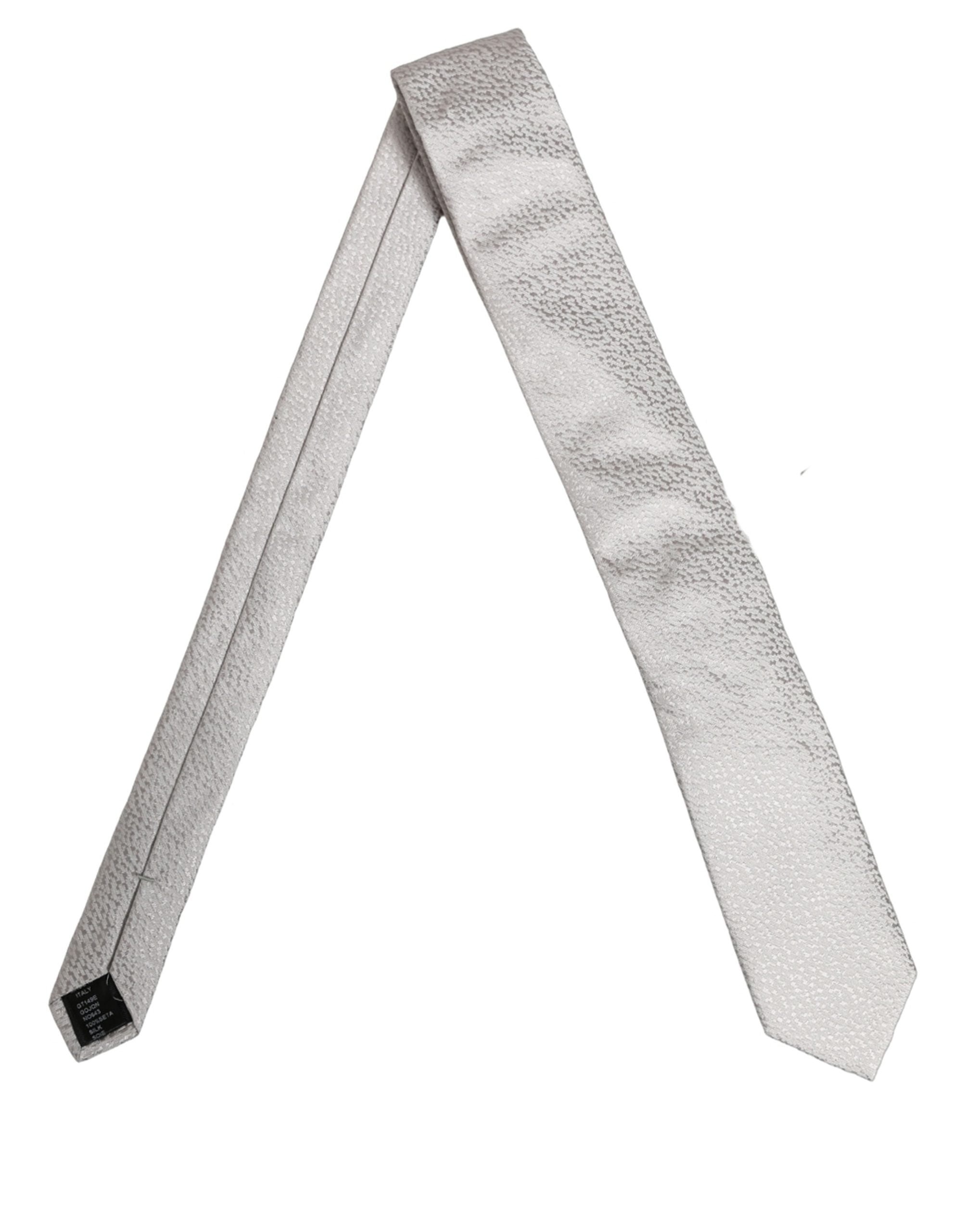 Dolce & Gabbana Men Gray 100% Silk Textured Adjustable Tied Necktie Tie