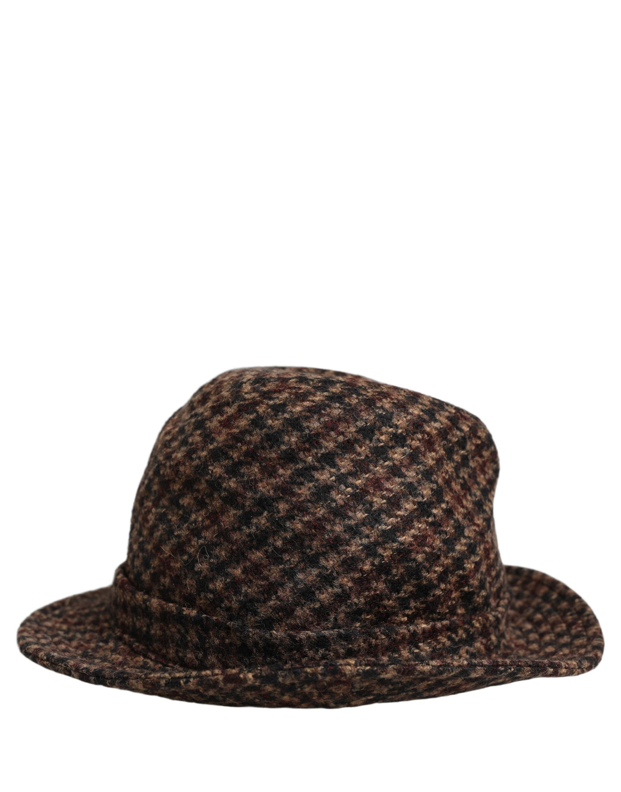 Dolce & Gabbana Brown Checkered Wool Tweed Fedora Capello Hats