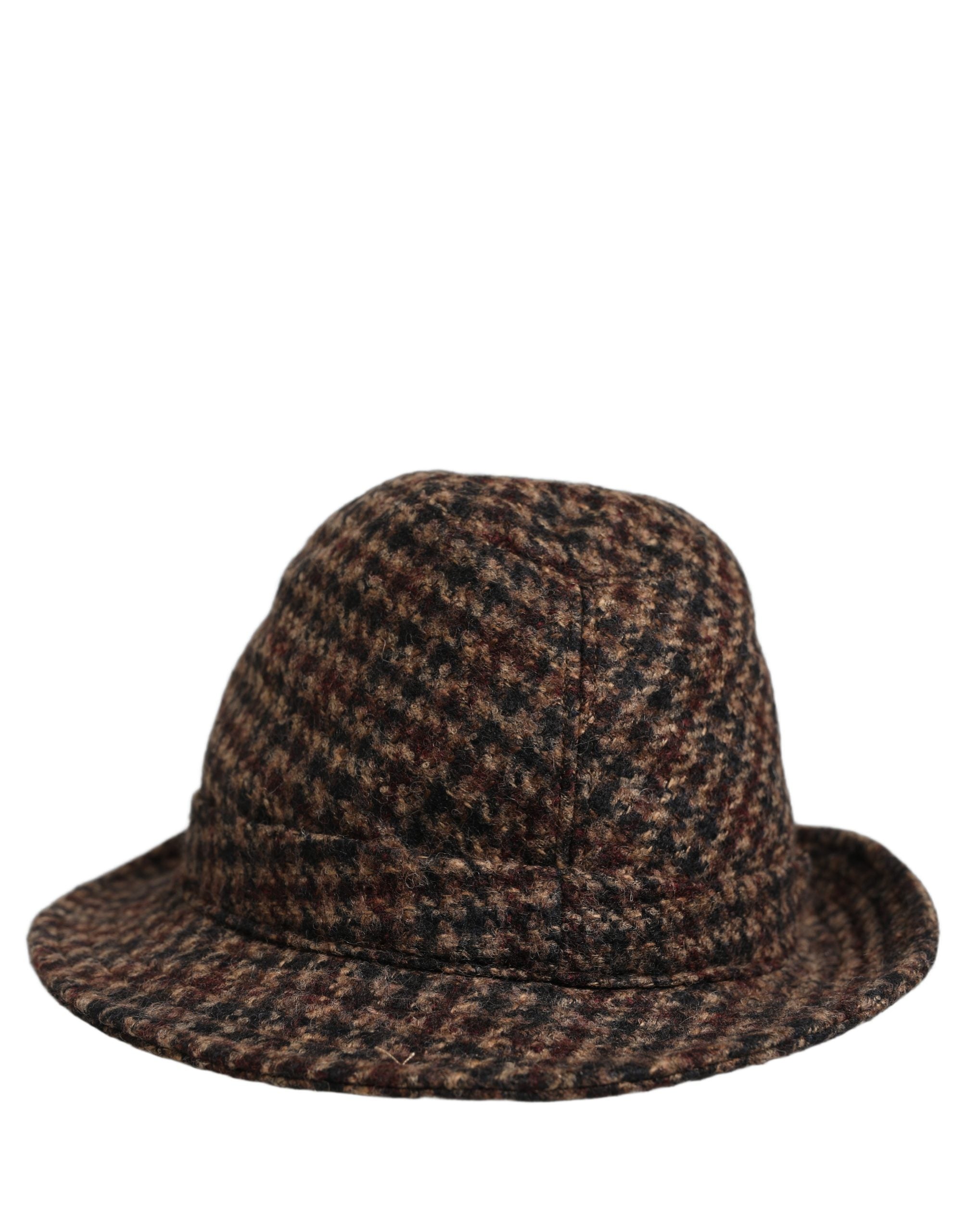 Dolce & Gabbana Brown Checkered Wool Tweed Fedora Capello Hats