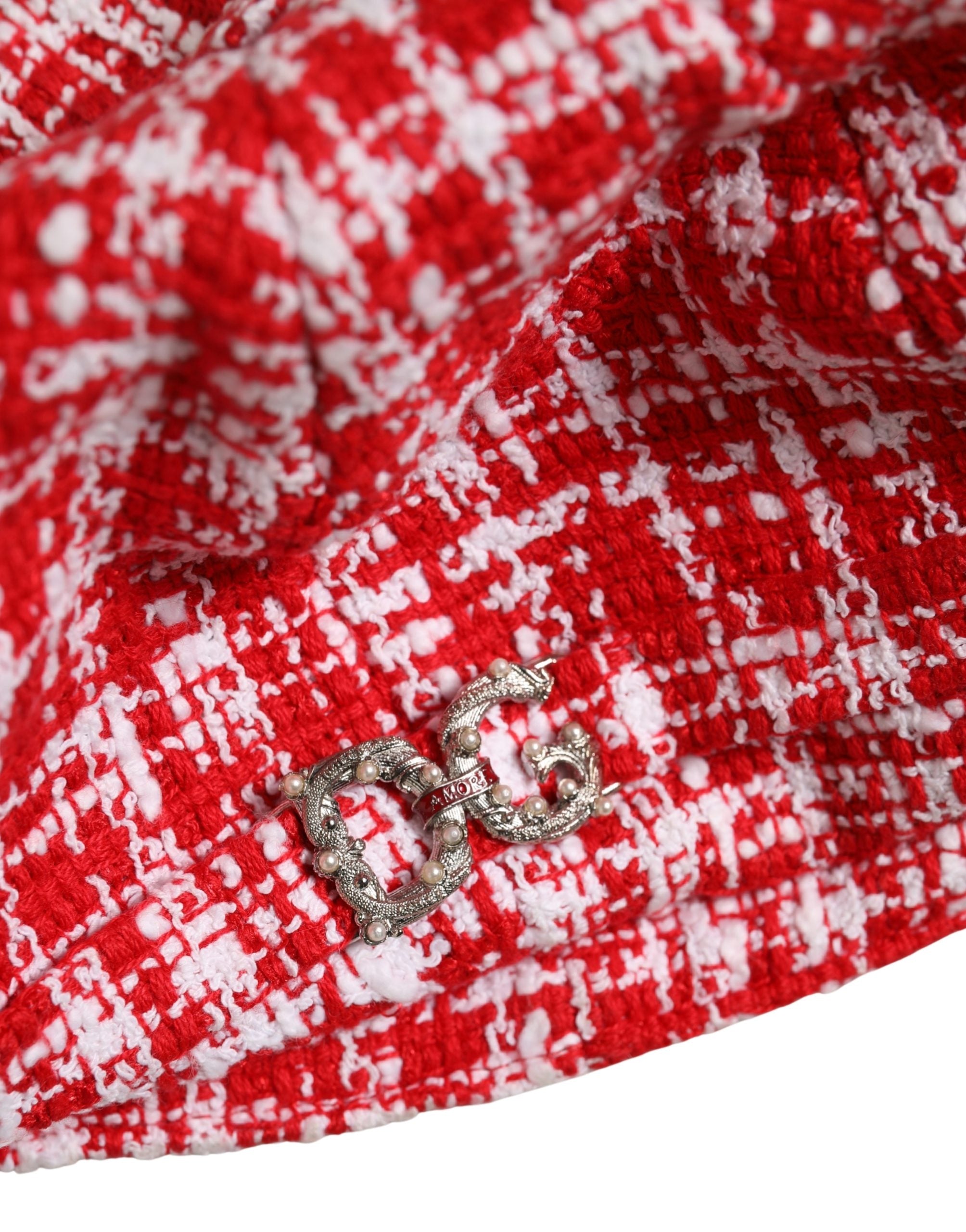 Dolce & Gabbana Red White Tweed Textured Baker Boy Capello Hat