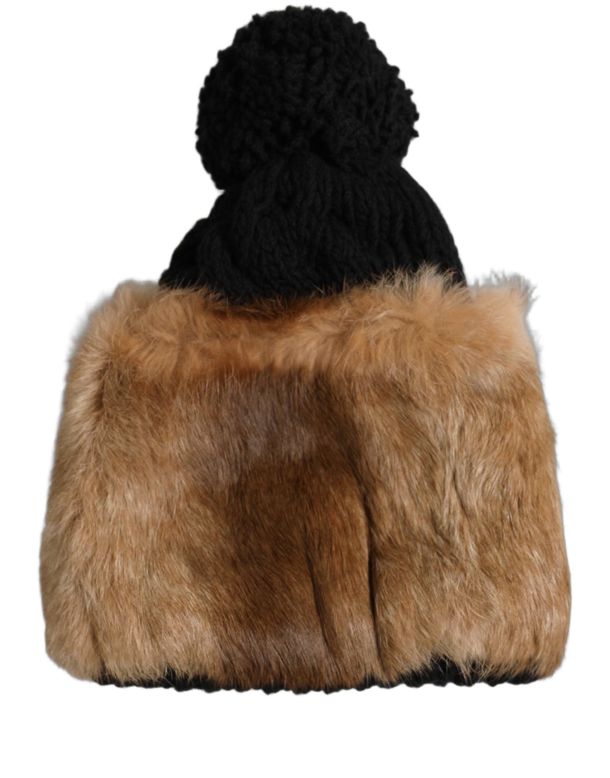 Dolce & Gabbana Black Brown Dyed Rabbit Real Fur Winter Beanie Hat