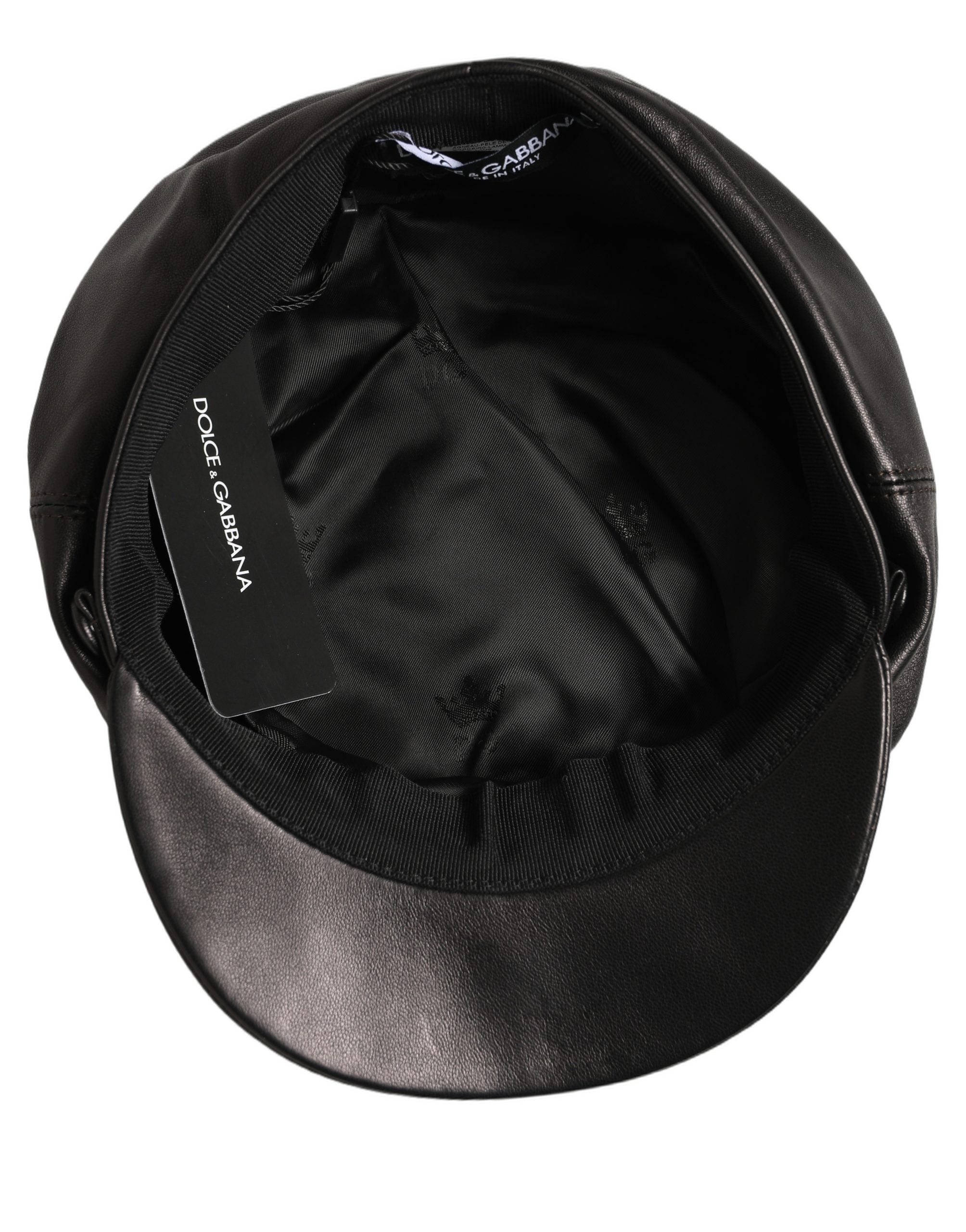 Dolce & Gabbana Black Lambskin Leather Newsboy Capello Hat