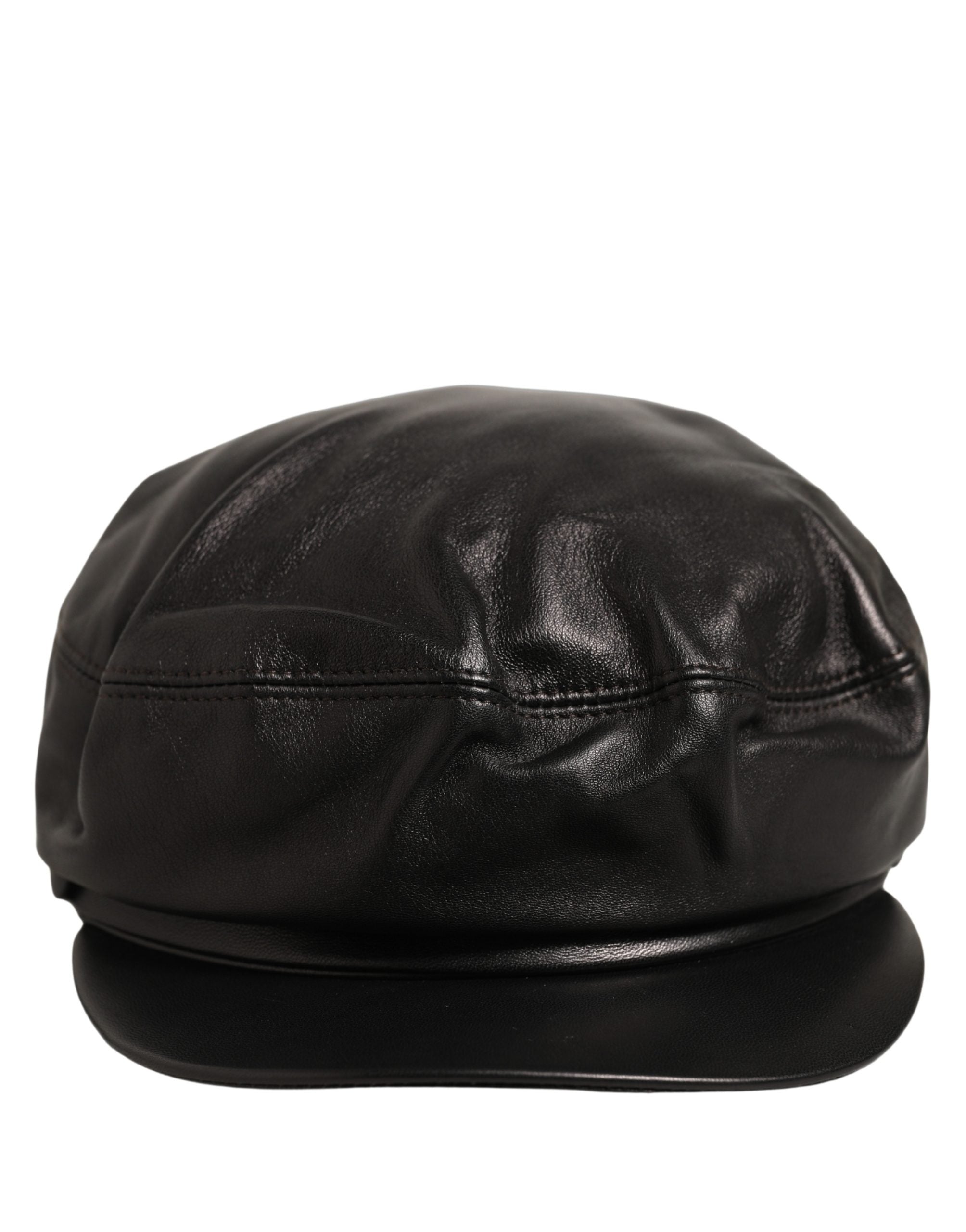 Dolce & Gabbana Black Lambskin Leather Newsboy Capello Hat