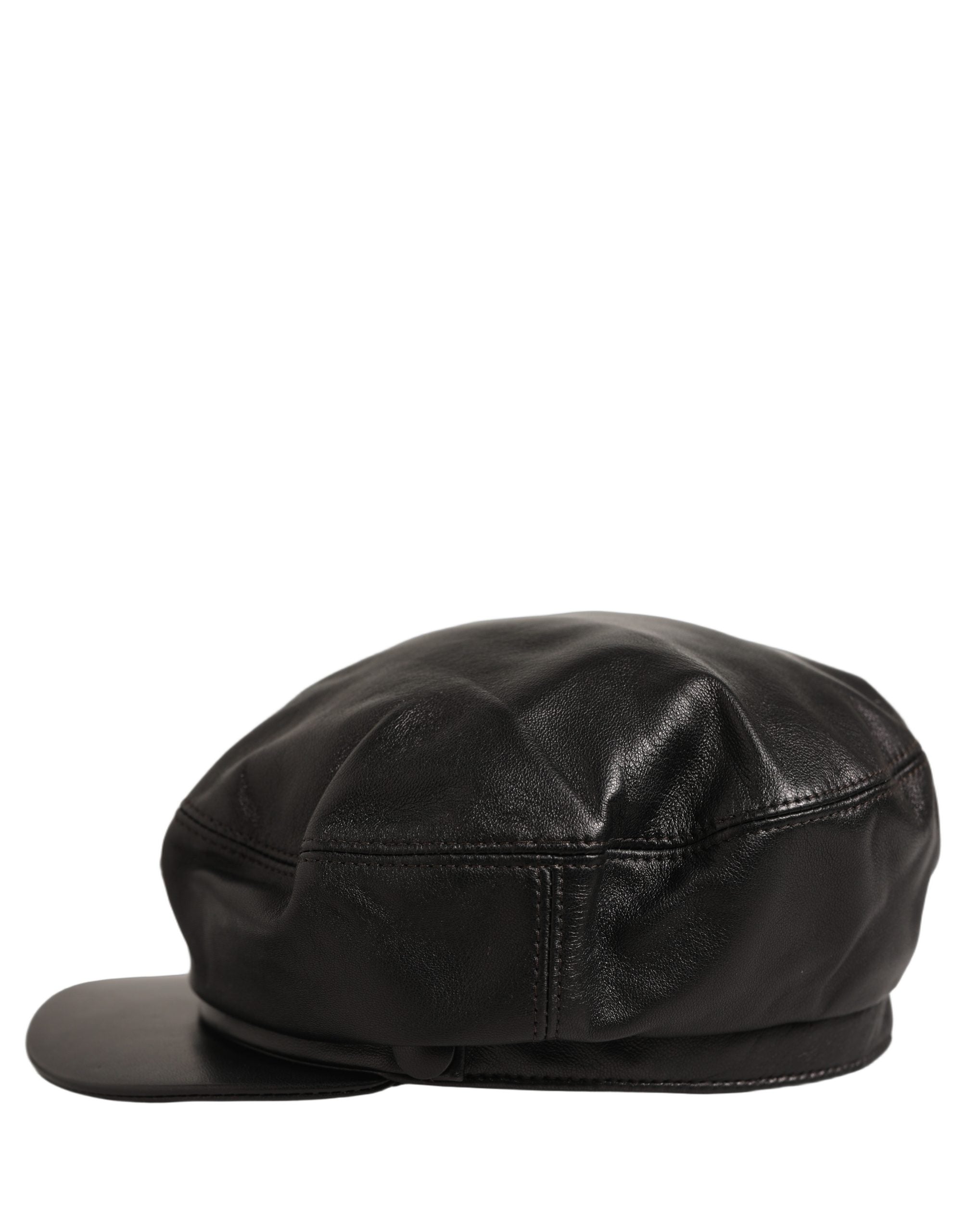 Dolce & Gabbana Black Lambskin Leather Newsboy Capello Hat