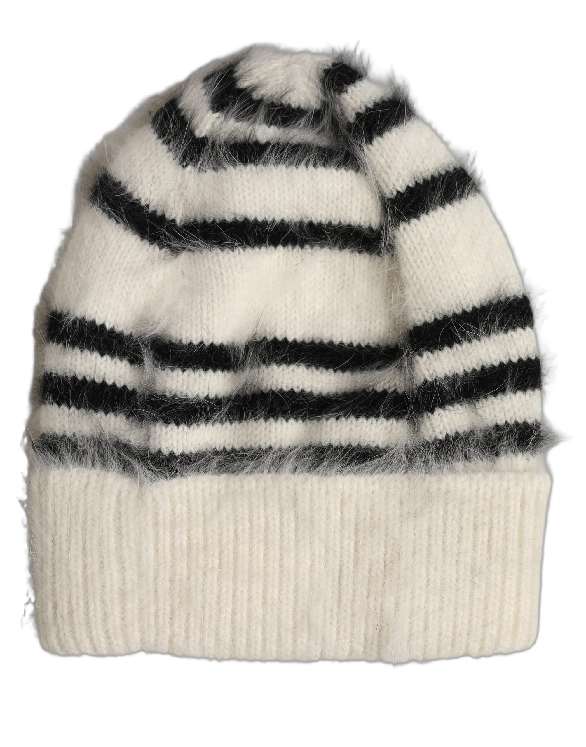 Dolce & Gabbana Black White Striped Angora Knitted Beanie One Size Hat