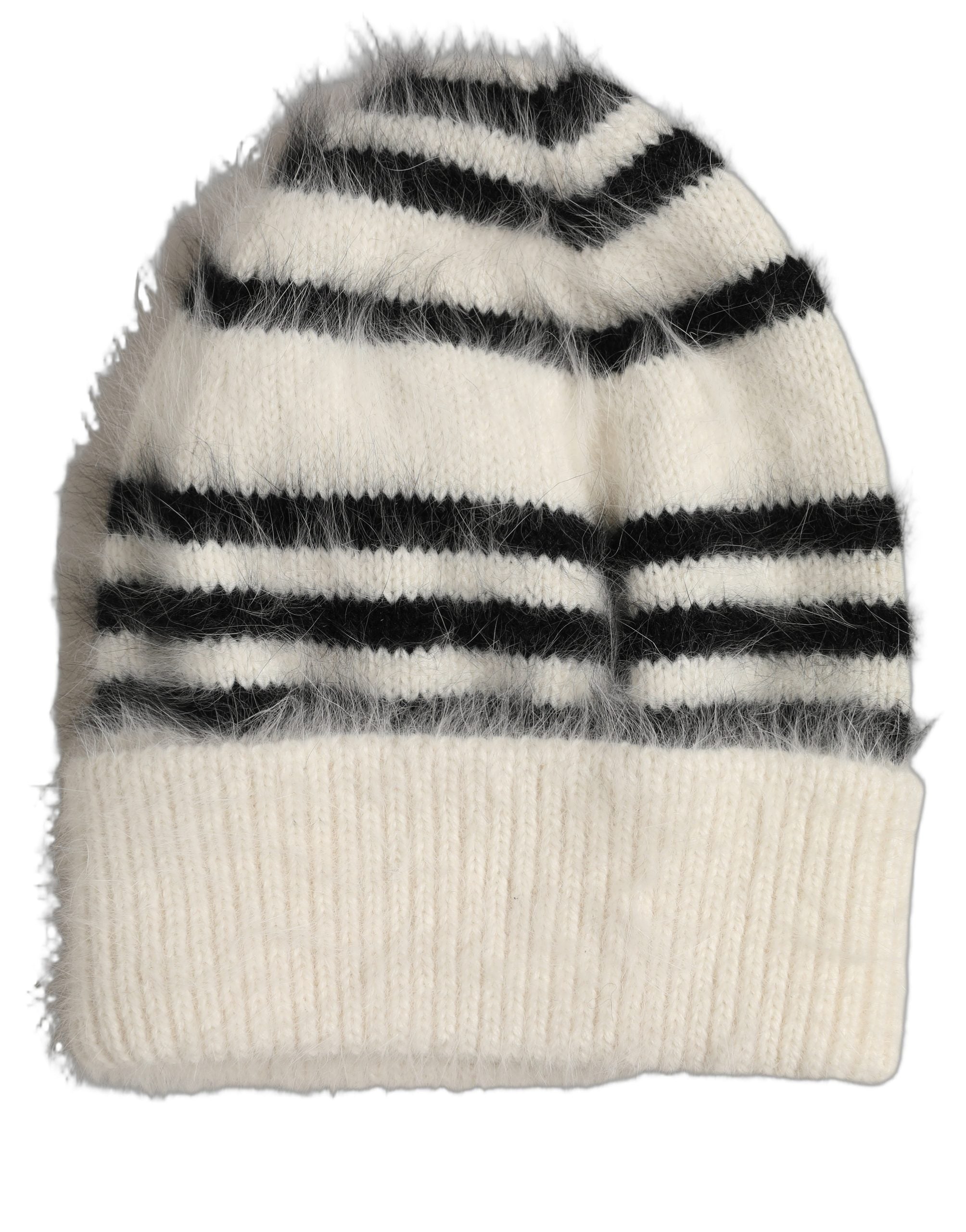 Dolce & Gabbana Black White Striped Angora Knitted Beanie One Size Hat
