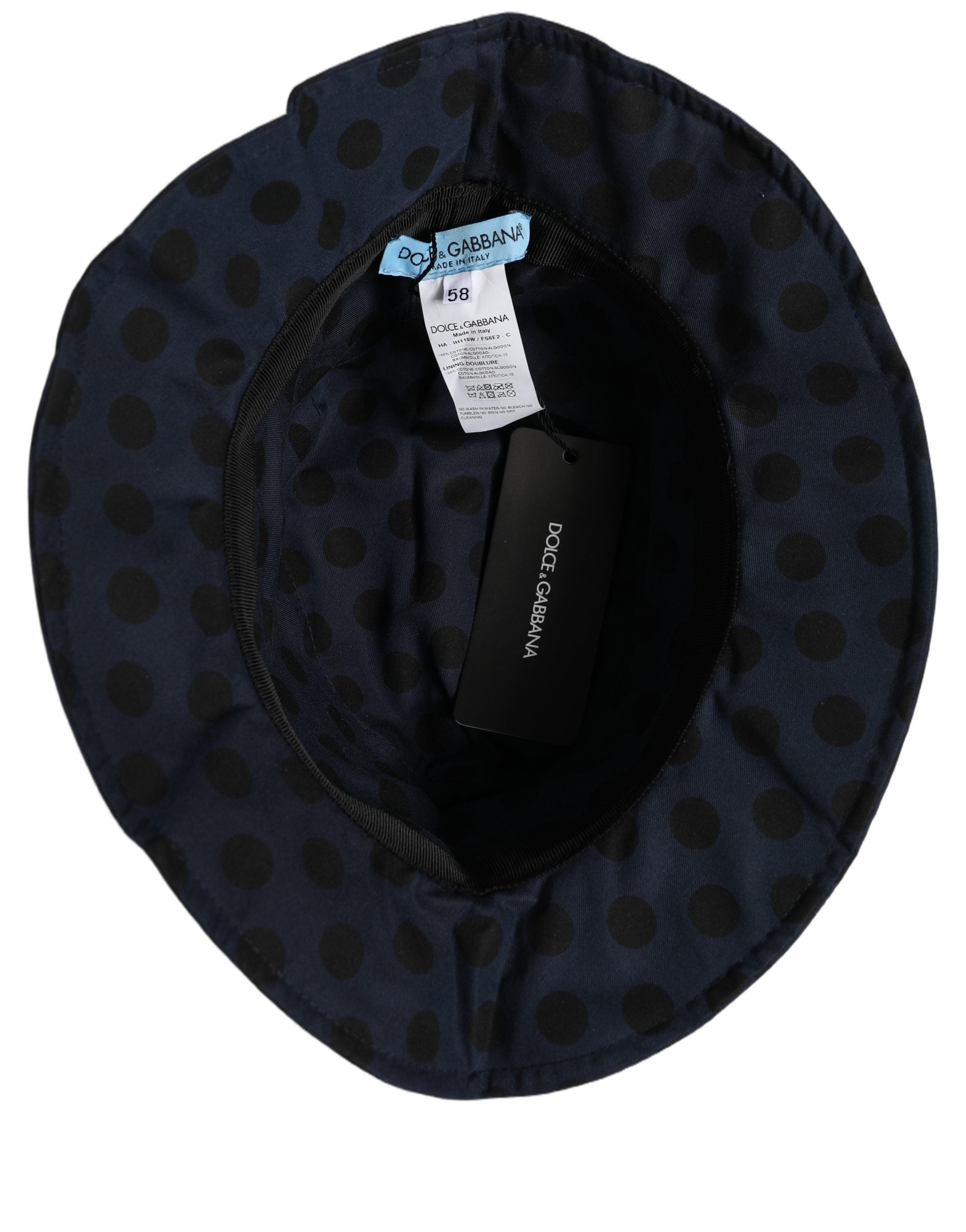 Dolce & Gabbana Blue Black Polka Dot Cotton Bucket Capello Hat