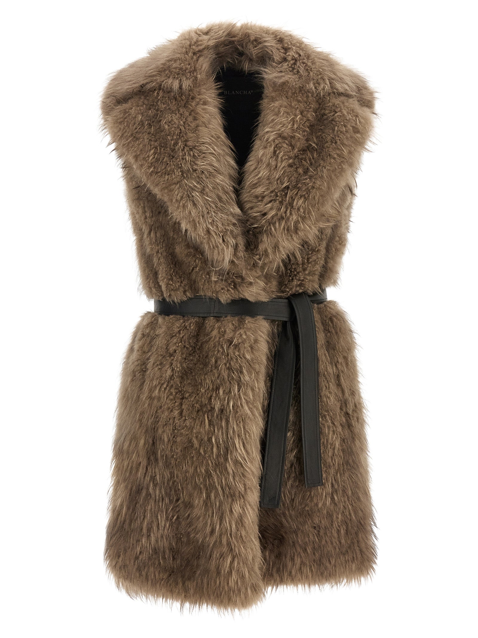 BLANCHA Beige Lamb Fur Sleeveless Jacket