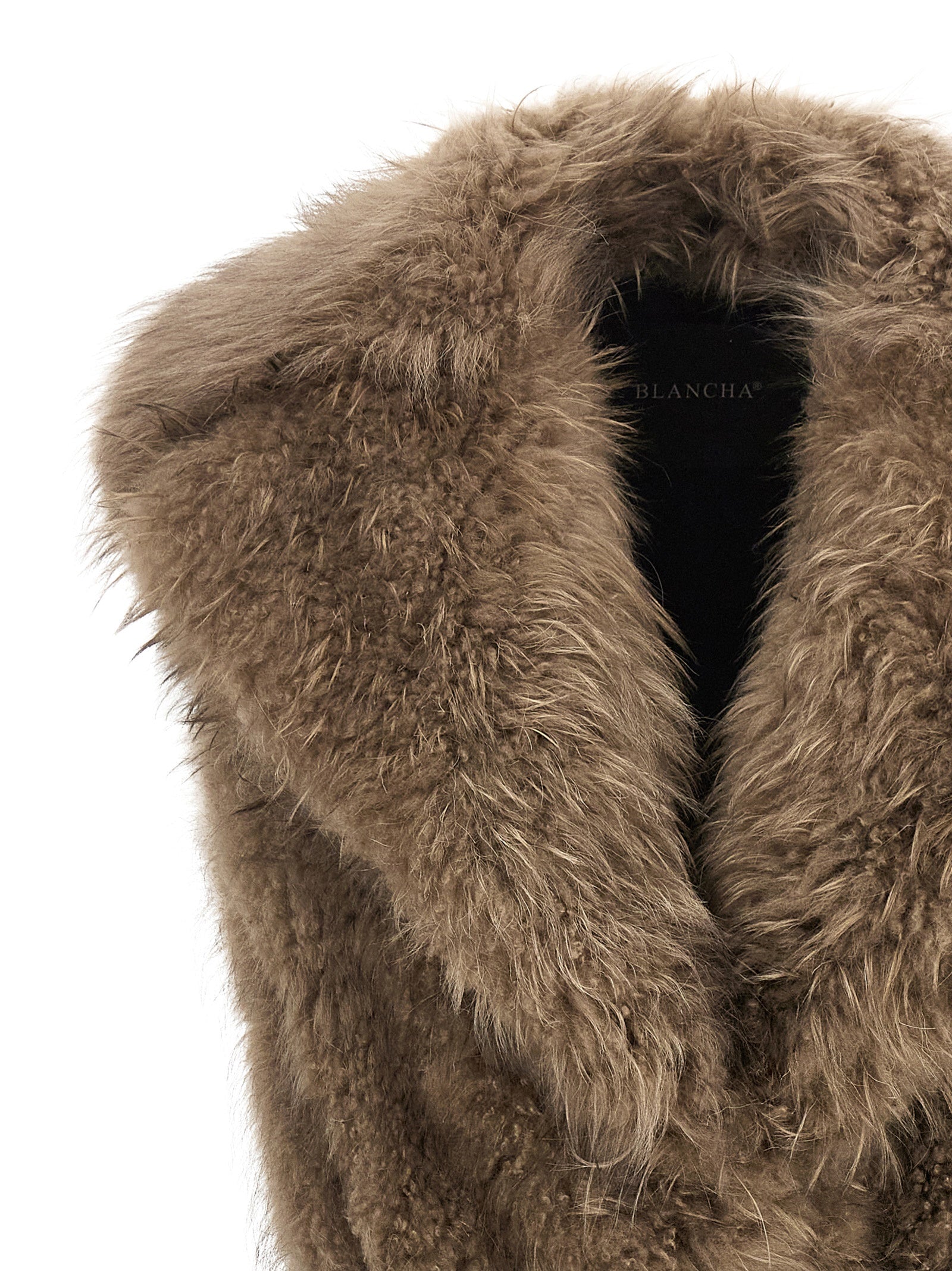 BLANCHA Beige Lamb Fur Sleeveless Jacket