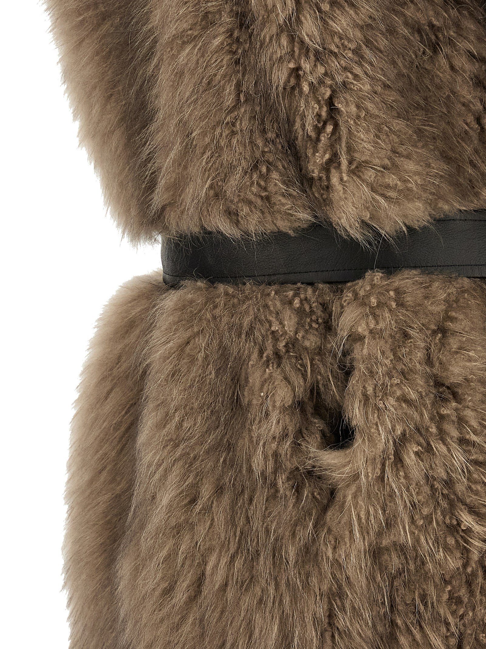 BLANCHA Beige Lamb Fur Sleeveless Jacket