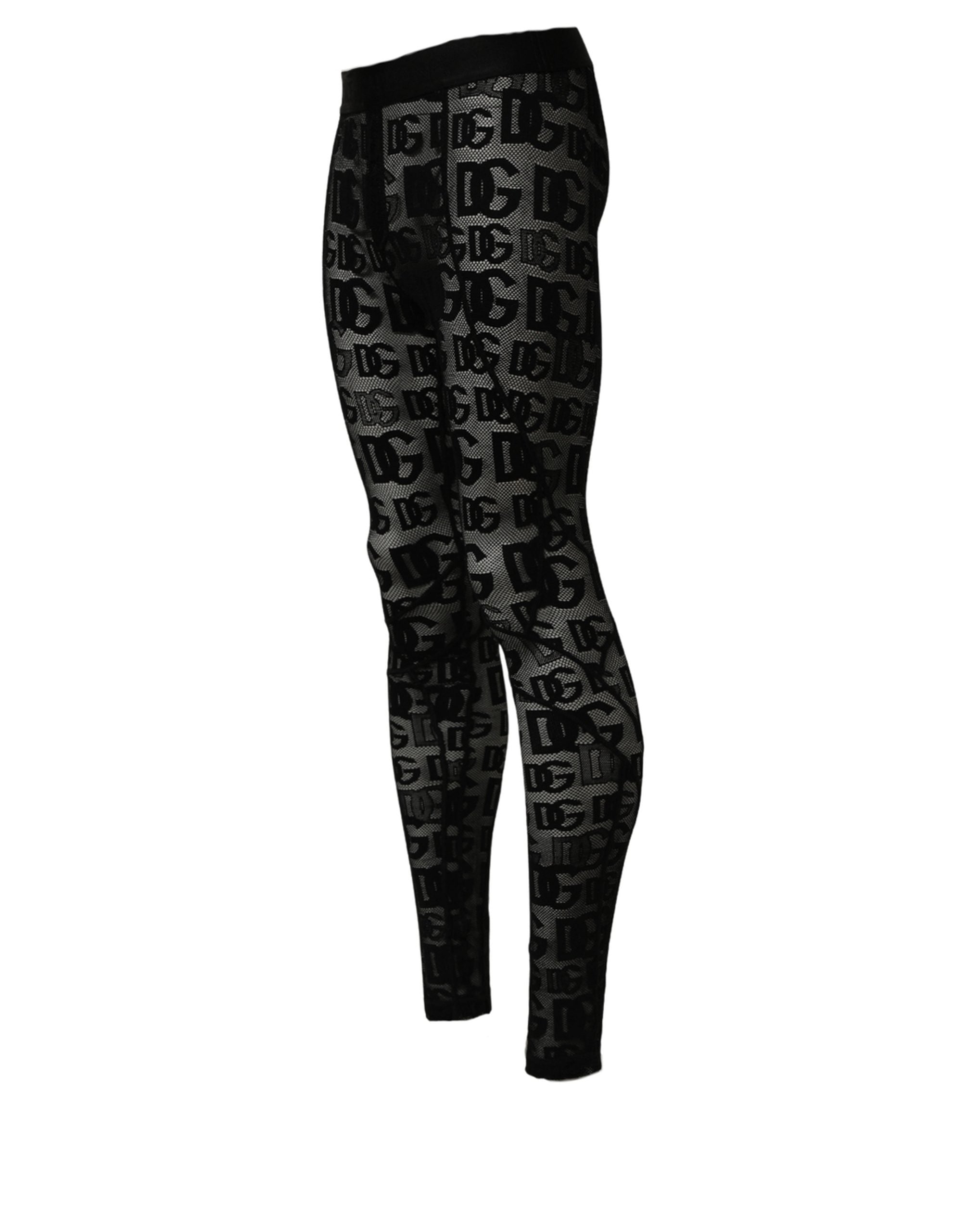 Dolce & Gabbana Black All Over Logo Print Sheer Pantyhose Underwear