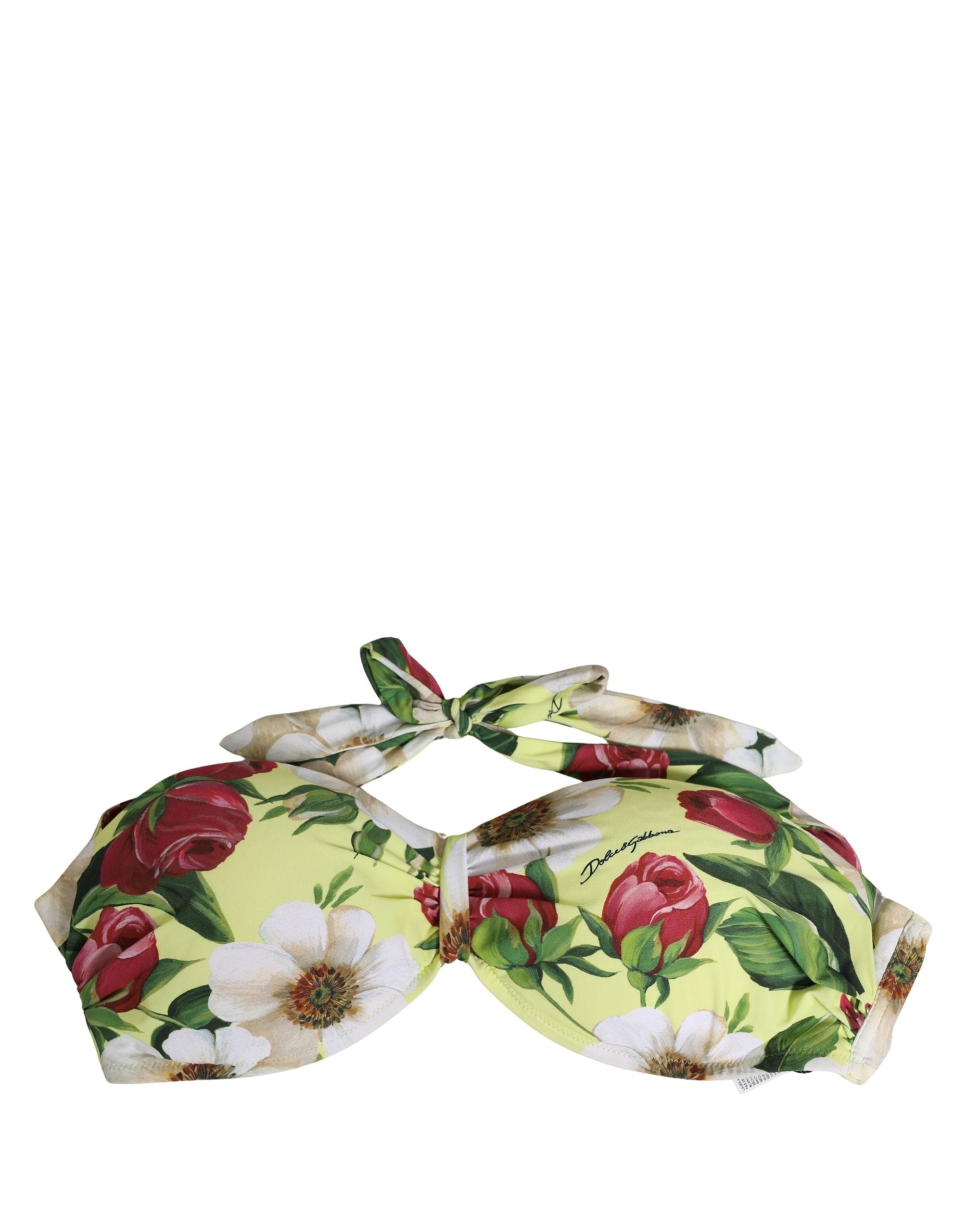Dolce & Gabbana Yellow Floral Halter Nylon Beachwear Bikini Top