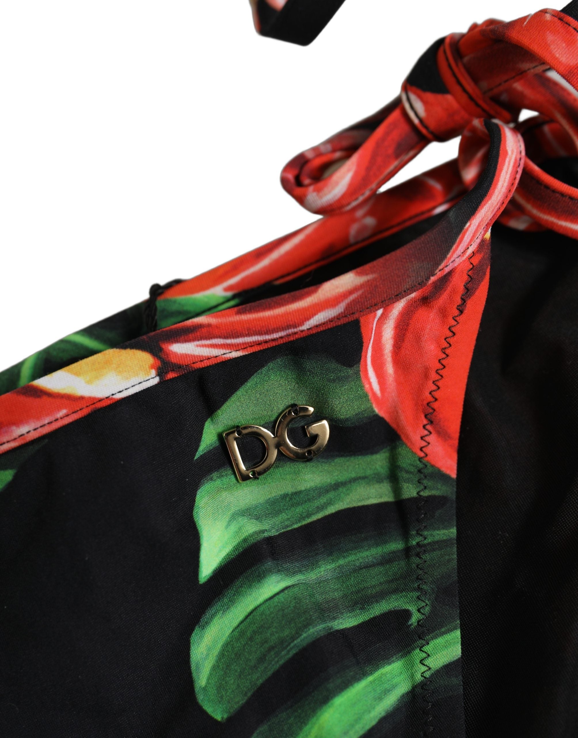 Dolce & Gabbana Black Floral Print Nylon Beachwear Bikini Bottom