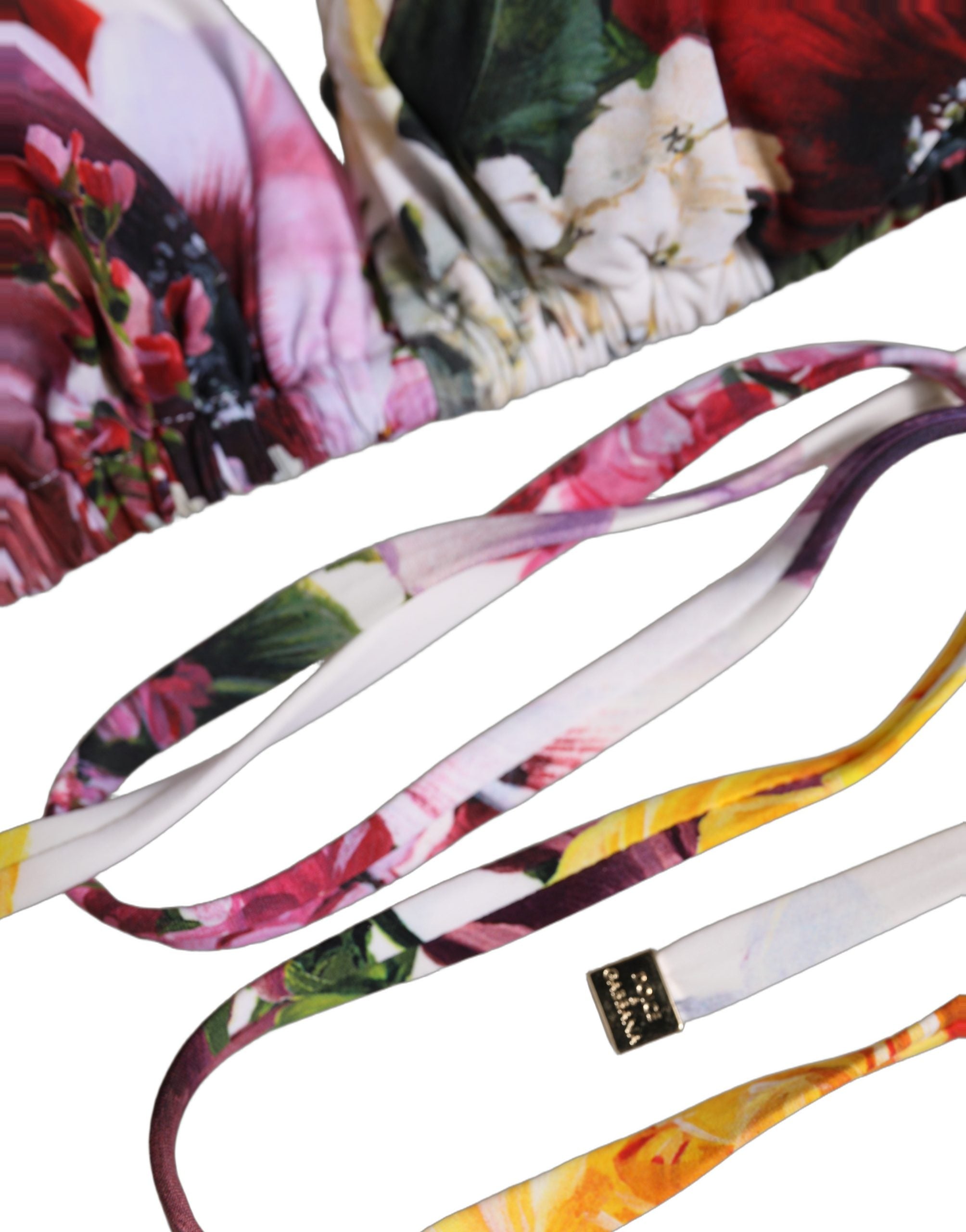 Dolce & Gabbana White Floral Print Triangle Beachwear Bikini Top