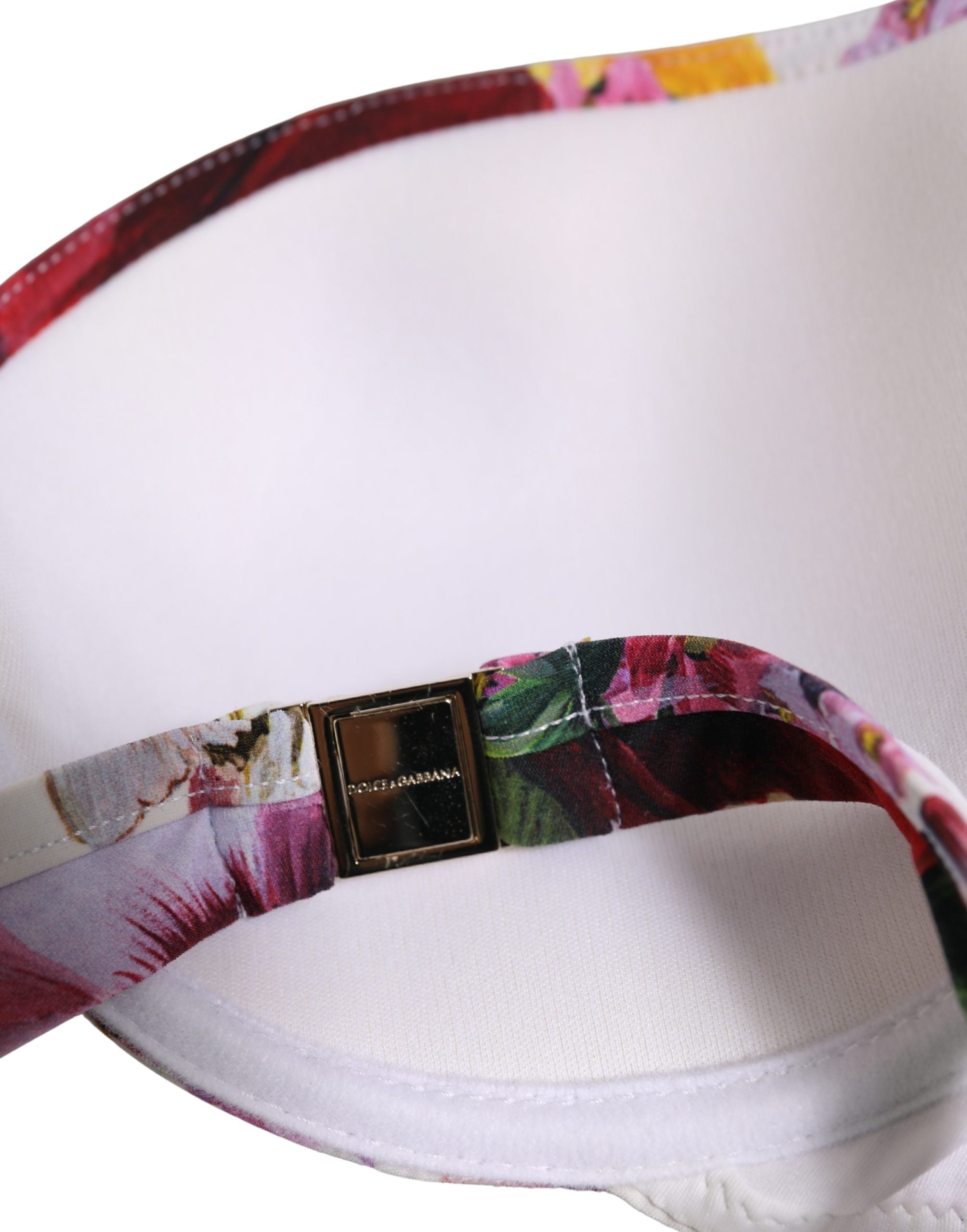 Dolce & Gabbana White Floral Print Nylon Beachwear Bikini Top