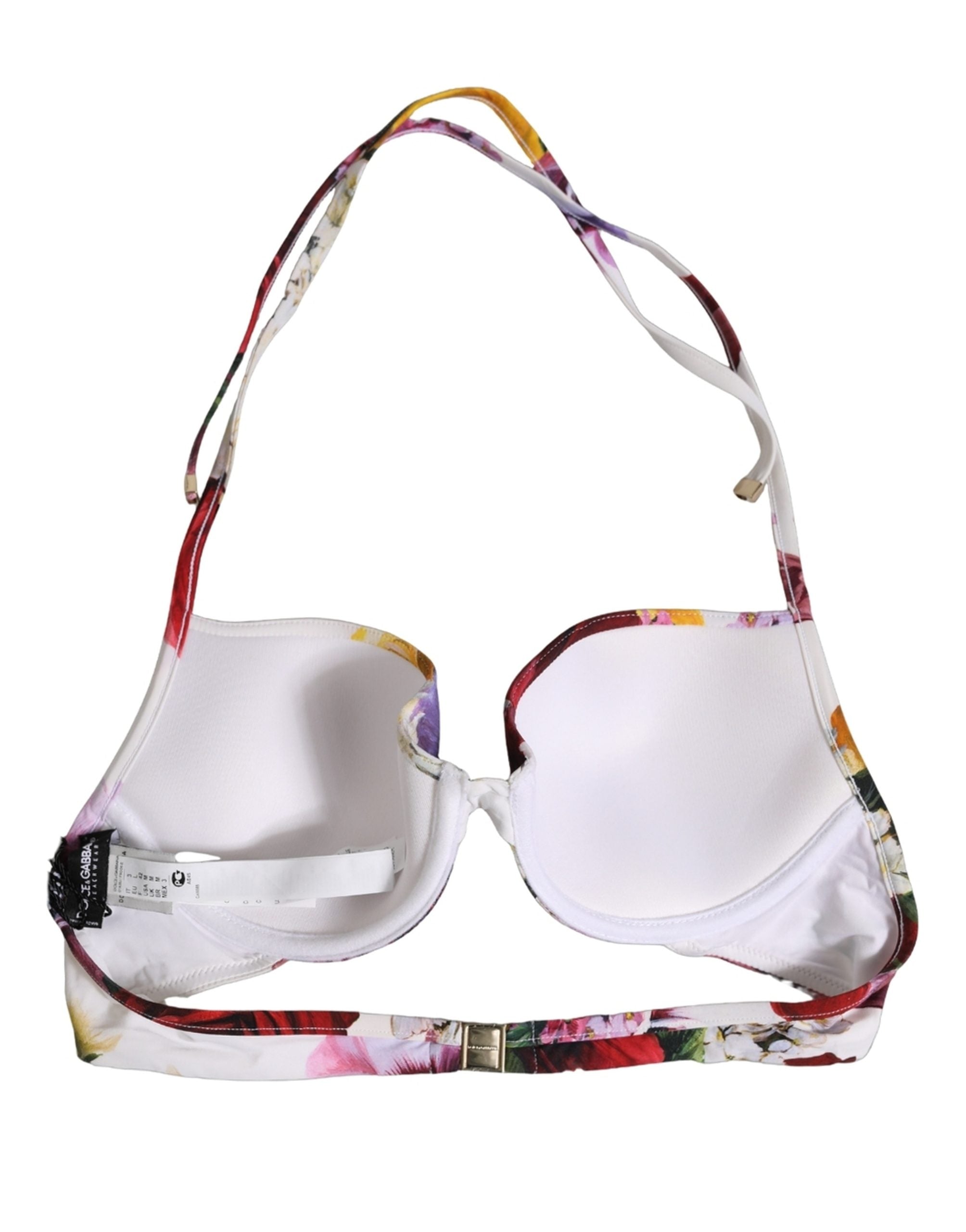 Dolce & Gabbana White Floral Print Nylon Beachwear Bikini Top