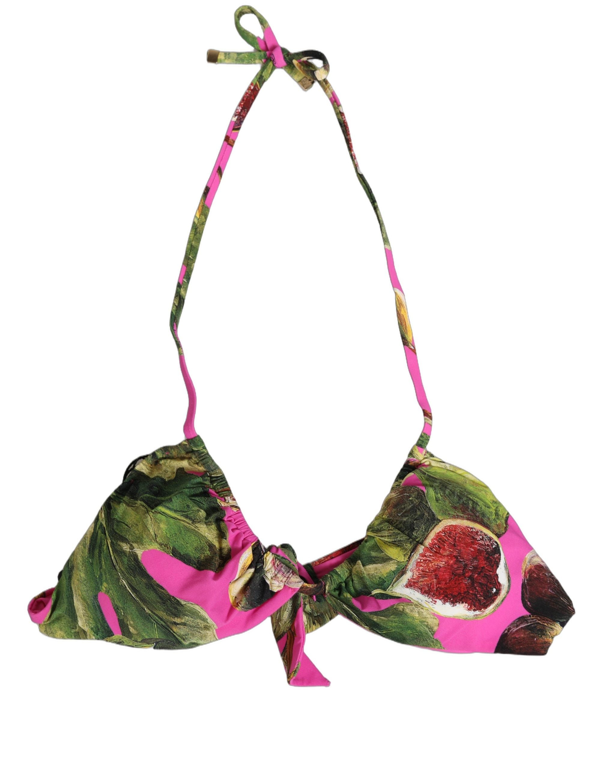 Dolce & Gabbana Fuchsia Pink Fig Print Beachwear Bikini Top