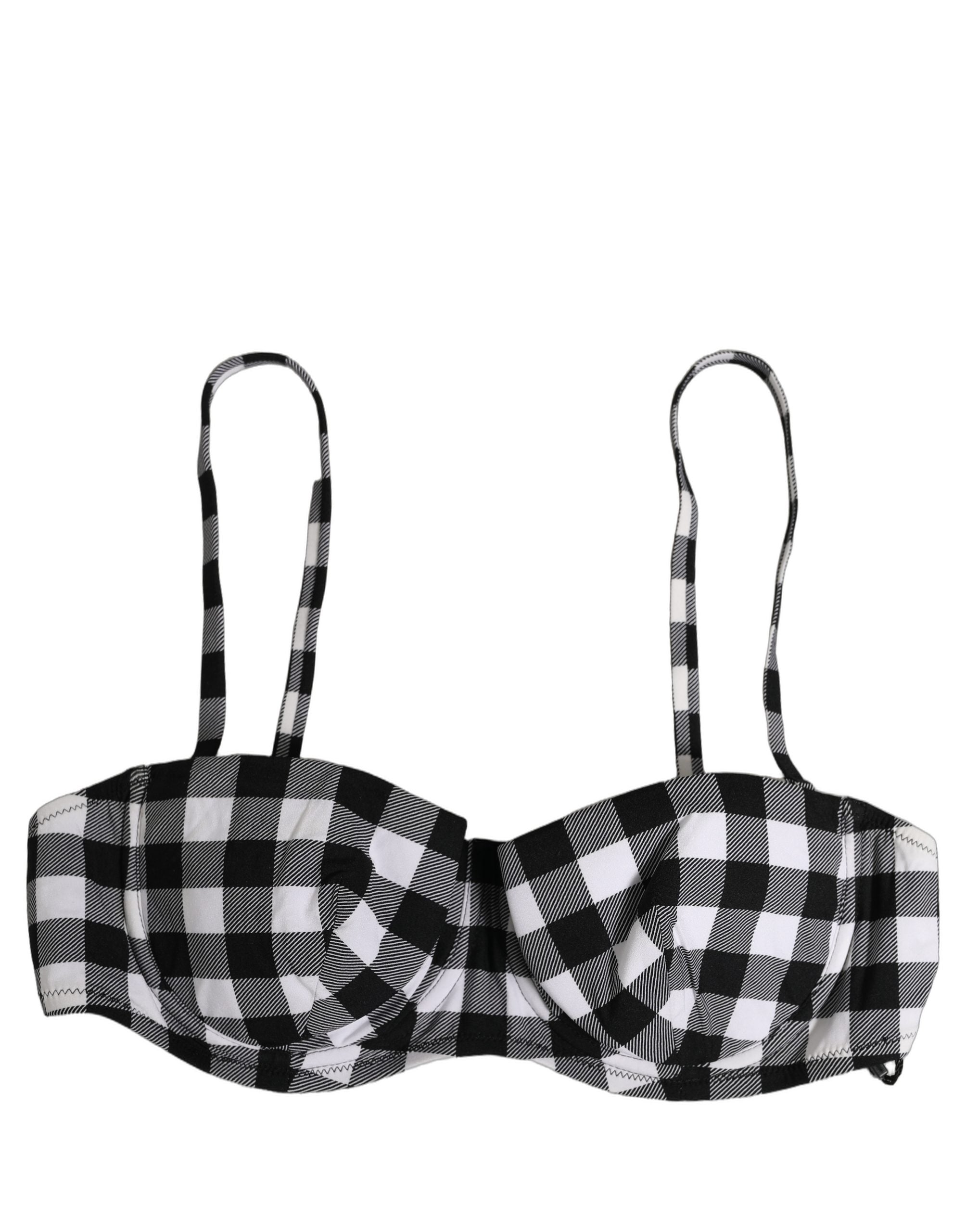 Dolce & Gabbana Black White Gingham Check Beachwear Bikini Top