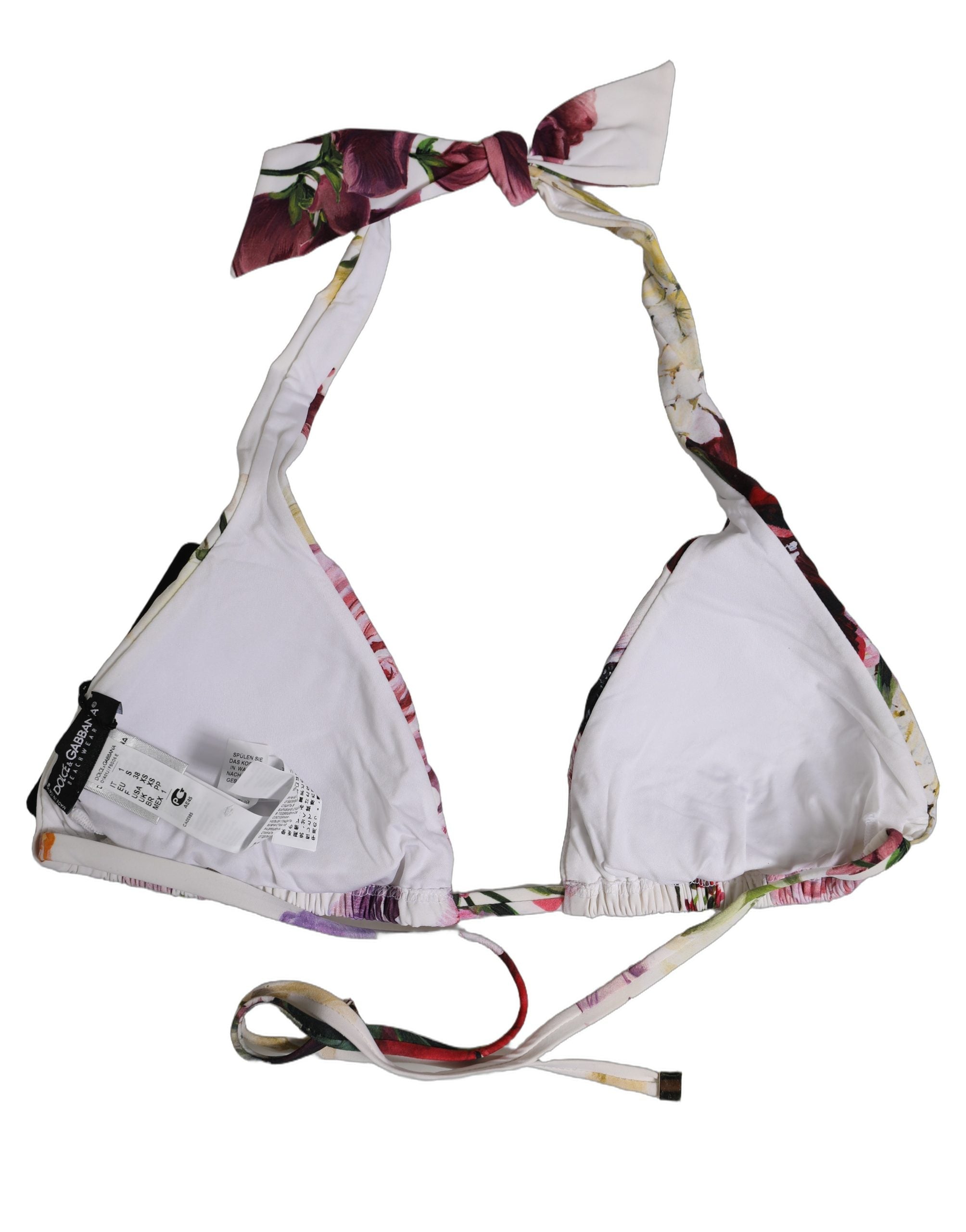 Dolce & Gabbana White Floral Print Triangle Beachwear Bikini Top