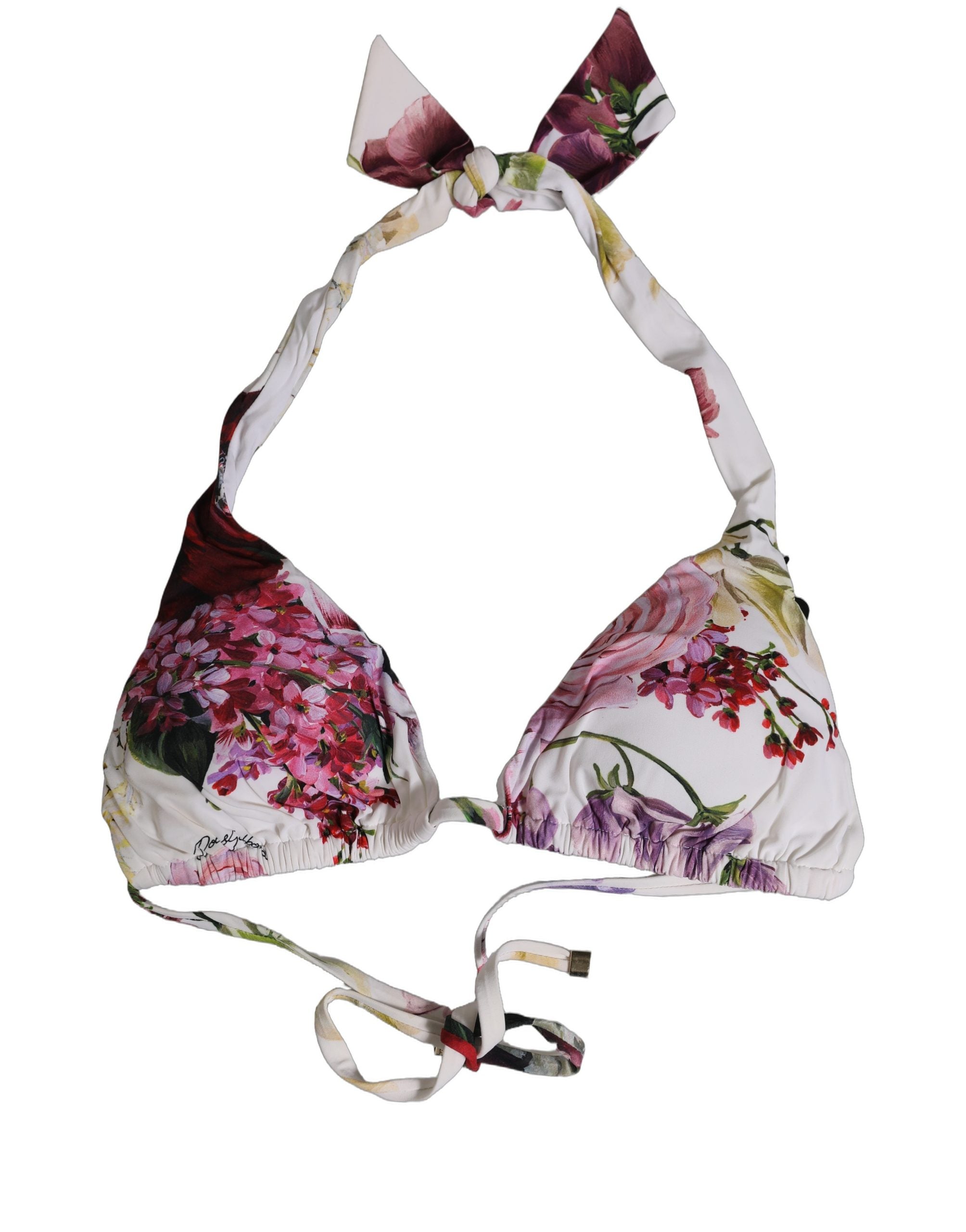 Dolce & Gabbana White Floral Print Triangle Beachwear Bikini Top
