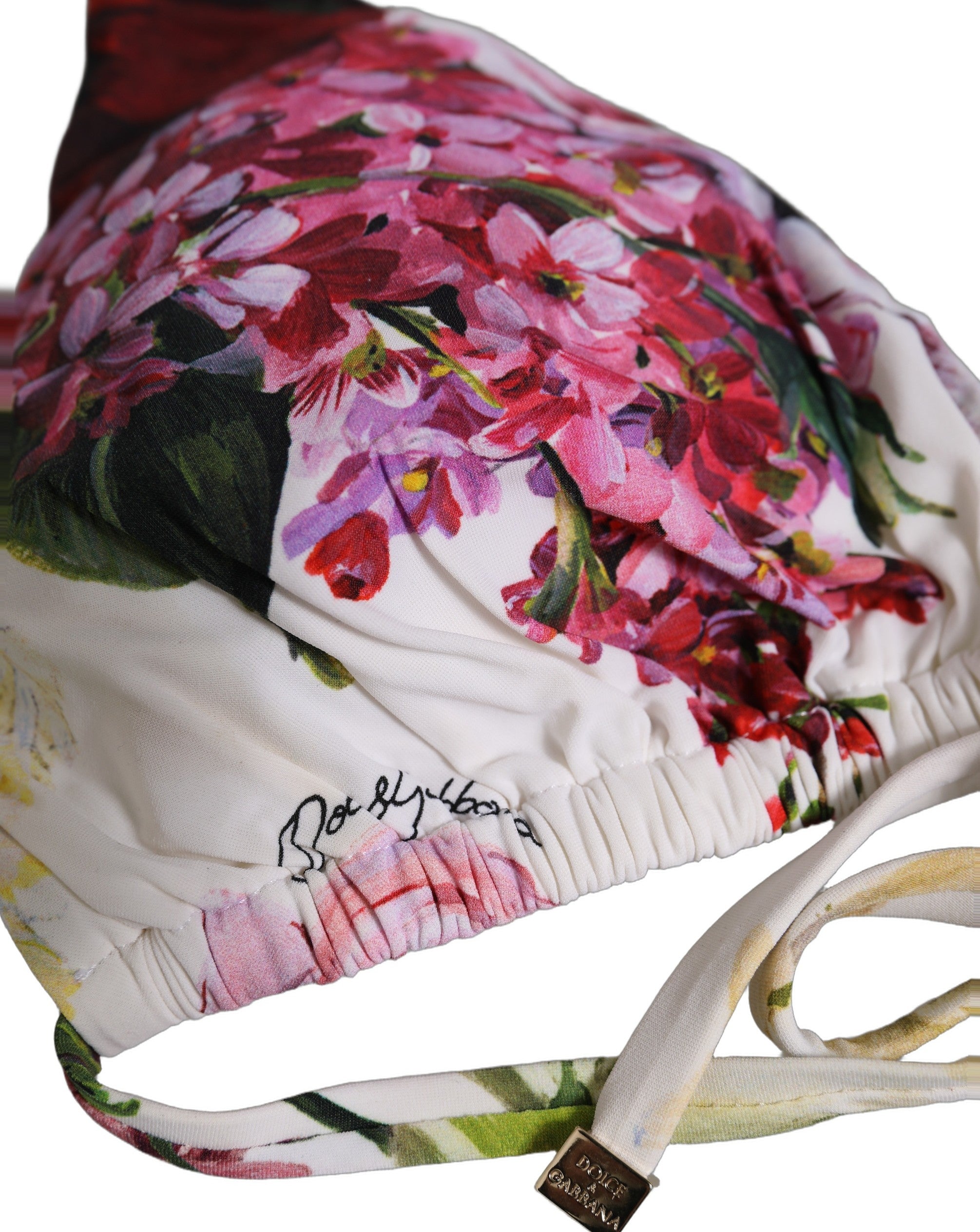 Dolce & Gabbana White Floral Print Triangle Beachwear Bikini Top