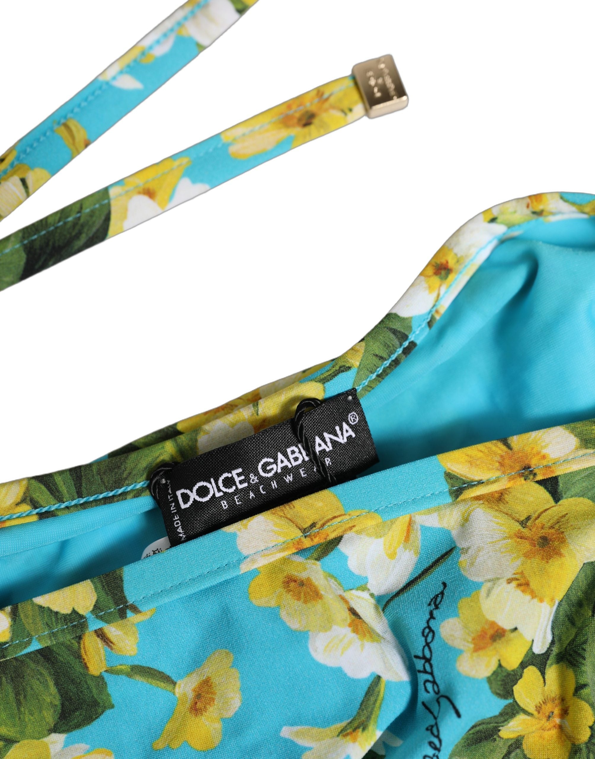 Dolce & Gabbana Blue Floral Print Nylon Beachwear Bikini Bottom