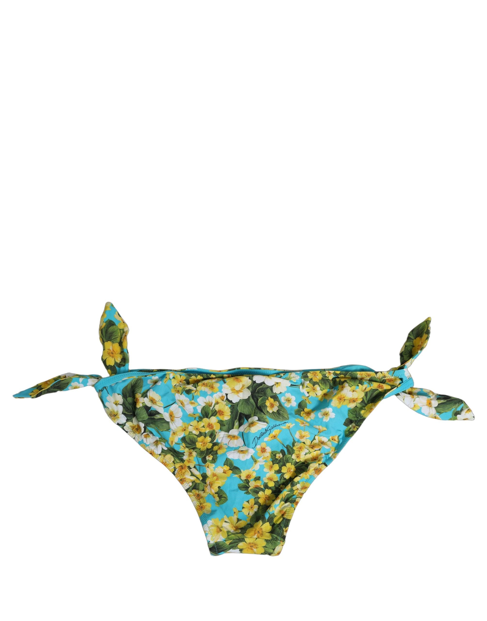 Dolce & Gabbana Blue Floral Print Nylon Beachwear Bikini Bottom
