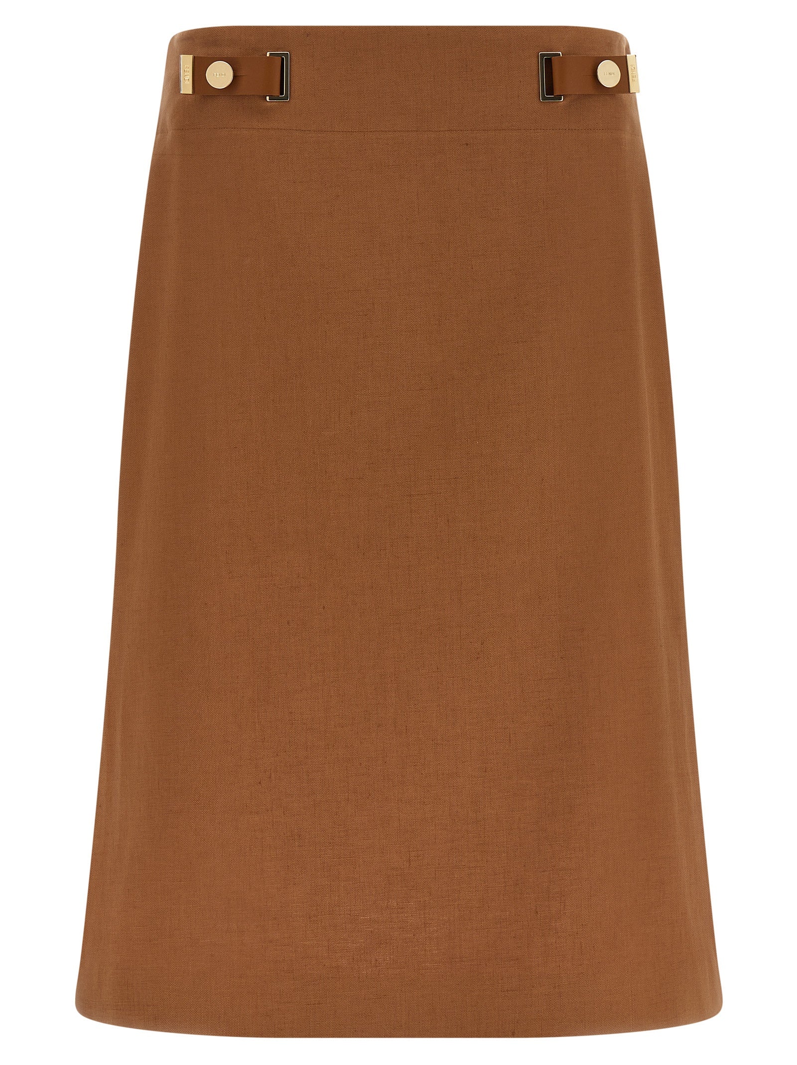 Fendi Brown Linen Midi Skirt