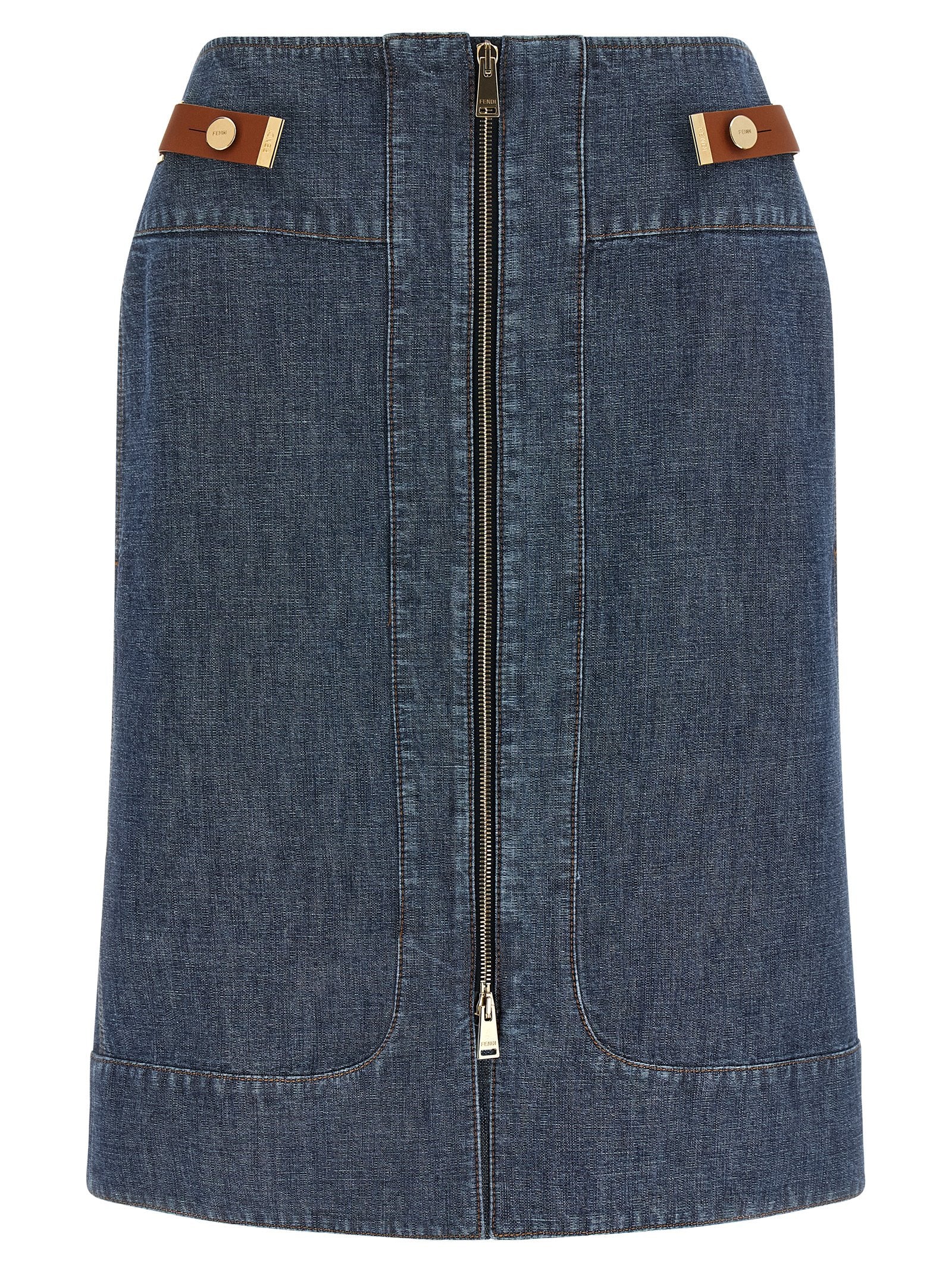 Fendi Blue Cotton Midi Skirt