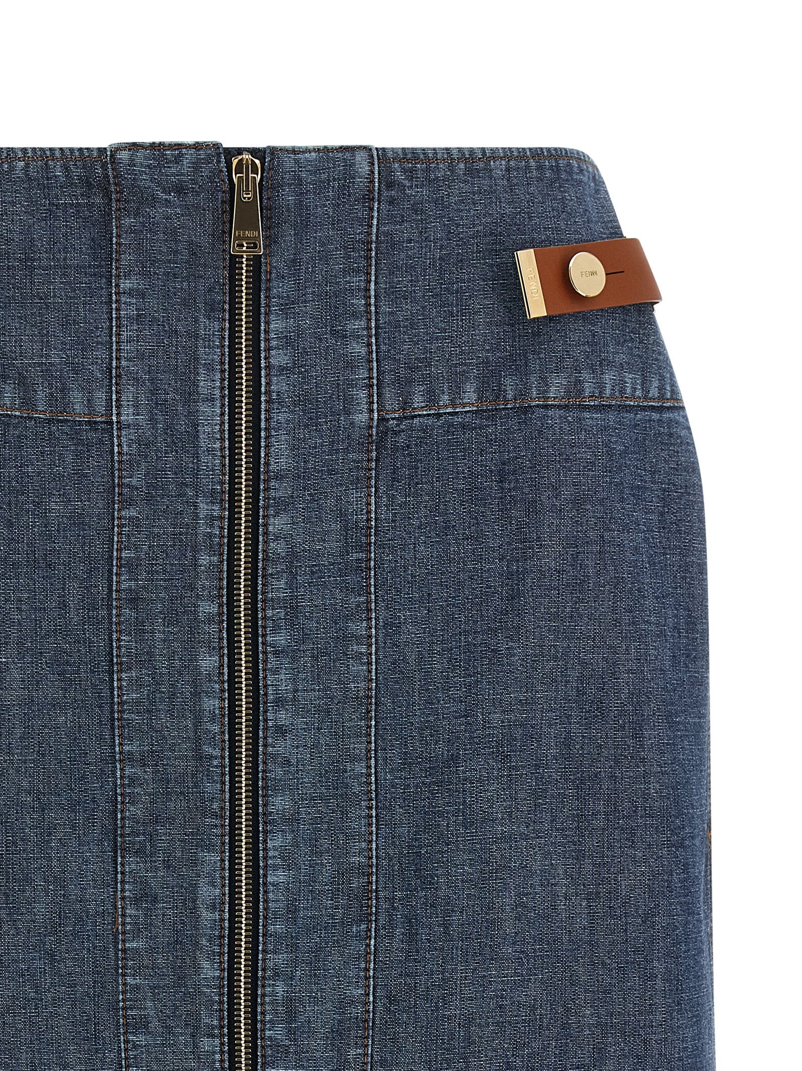 Fendi Blue Cotton Midi Skirt