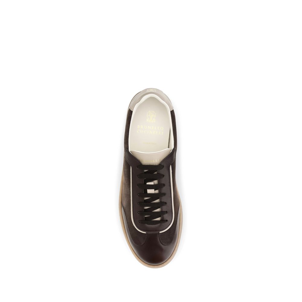 Brunello Cucinelli Brown Calf Leather Bos Taurus Low Top Sneakers